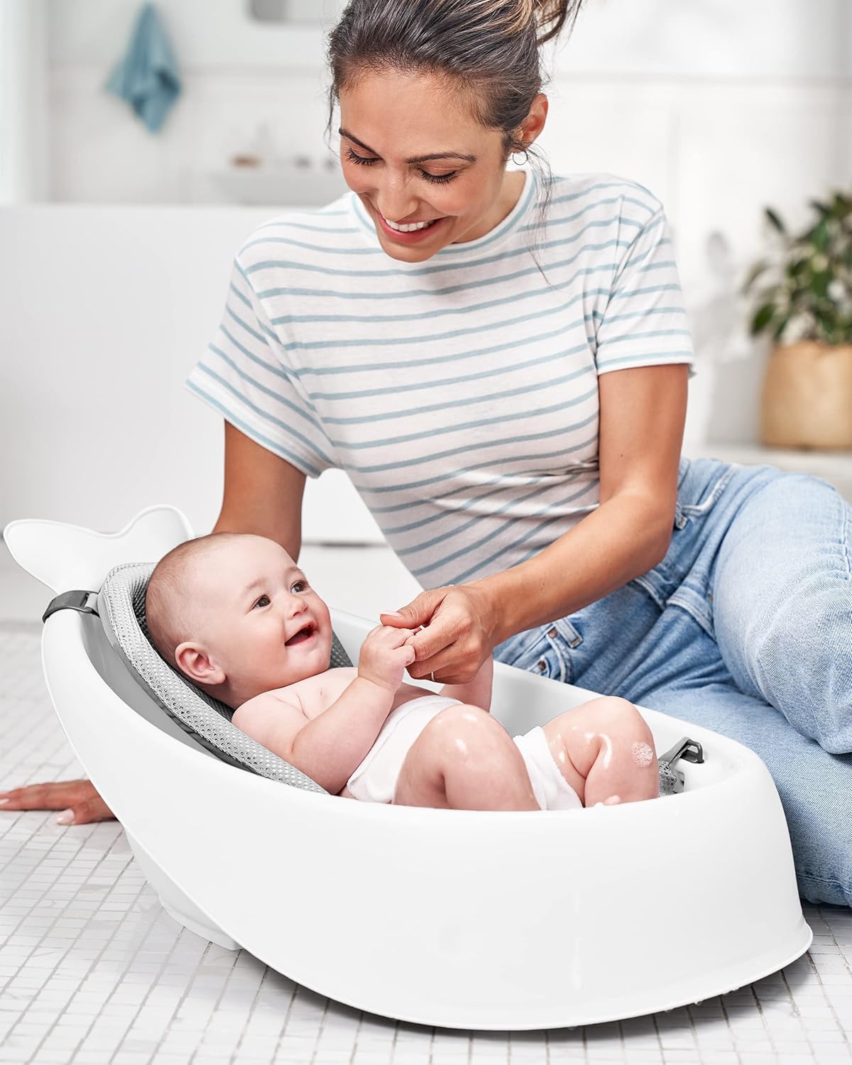 Baby Bath Tub, 3-Stage Smart Sling Tub, Moby, White