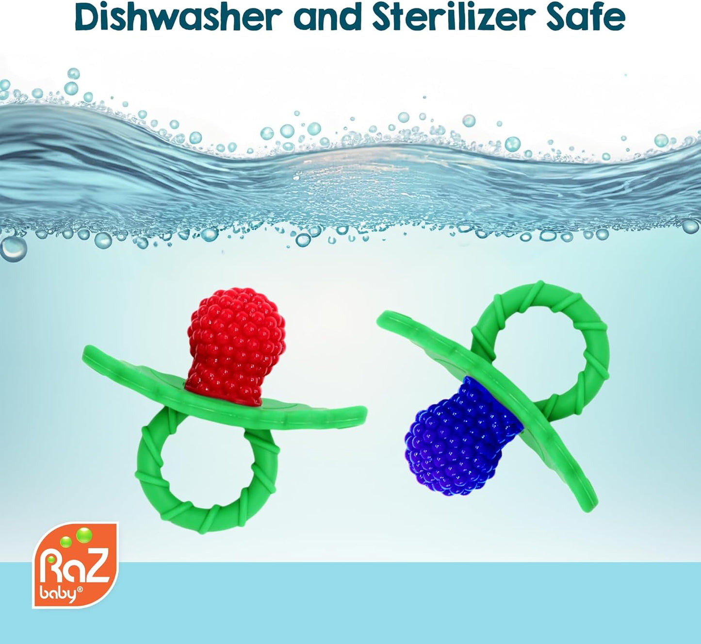 Razberry Silicone Baby Teether Toy - Berrybumps Soothe Babies Sore Gums - Infant Teething Toy - Hands Free Design - BPA Free - Easy-To-Hold Design - Teething Relief Pacifier - Fruit Shape (2-Pack, Red/Red)
