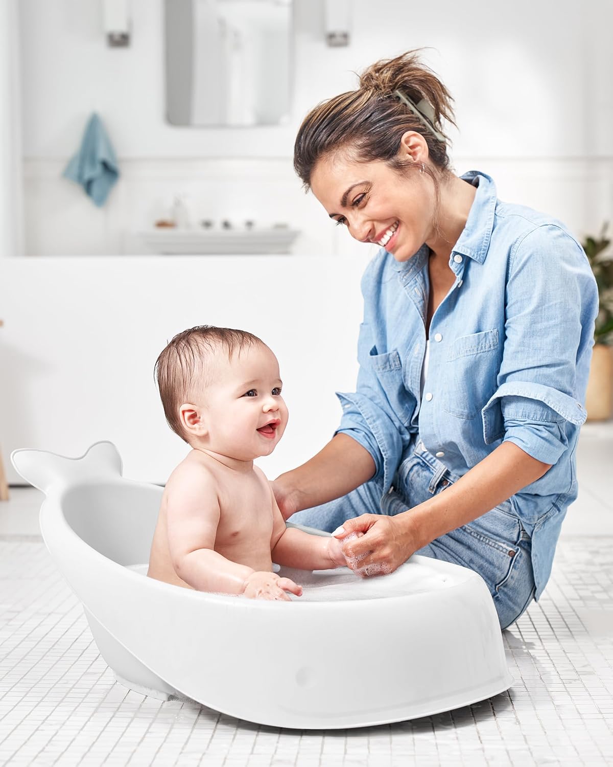 Baby Bath Tub, 3-Stage Smart Sling Tub, Moby, White