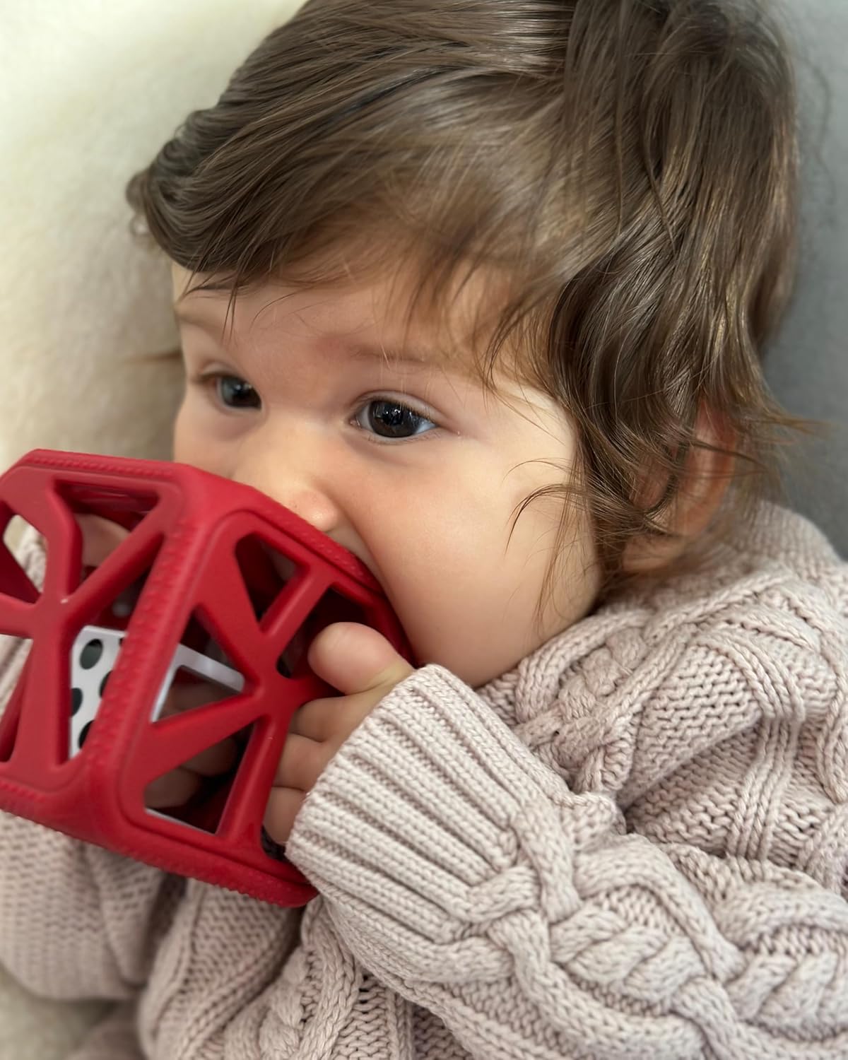 Teething Gift Pack: Munch Mitt and Chew Cube Duo for Babies and Toddlers – Baby Teething Toys for Gum Relief, Sensory Stimulation, Bpa-Free - Red