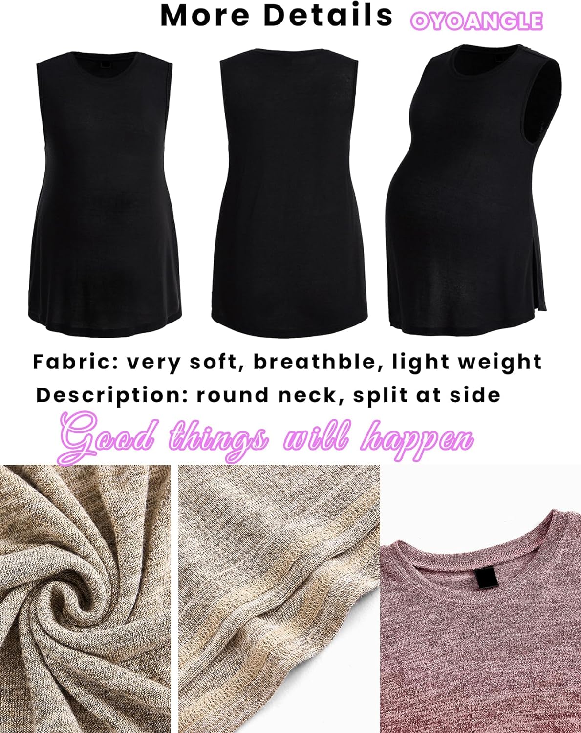 Women'S Maternity Casual Sleeveless round Neck Split Hem Pregnancy Tank Top