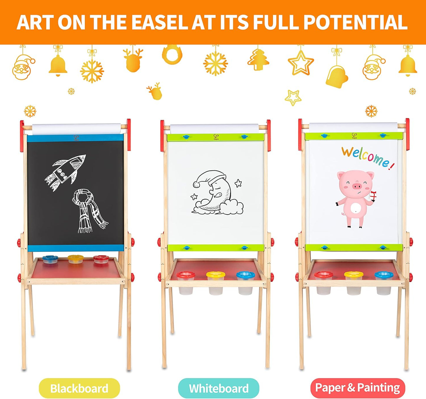 All-In-One Wooden Kid'S Art Easel with Paper Roll and Accessories