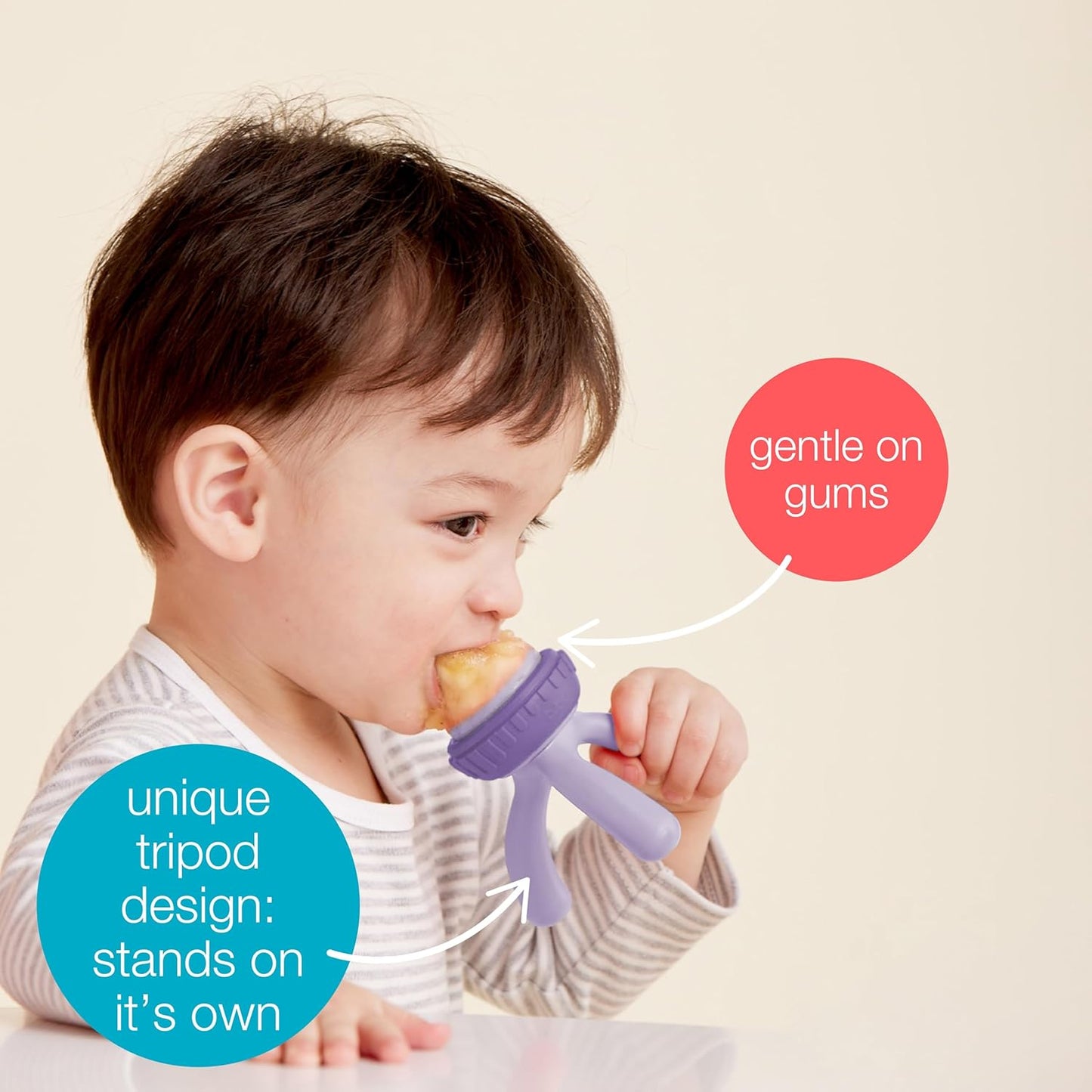 Silicone Fresh Food Feeder | Tripod Design Easy for Baby to Hold | Perfect for Fresh or Frozen Foods | Cap Included for on the Go| from 4M+ (Sage)