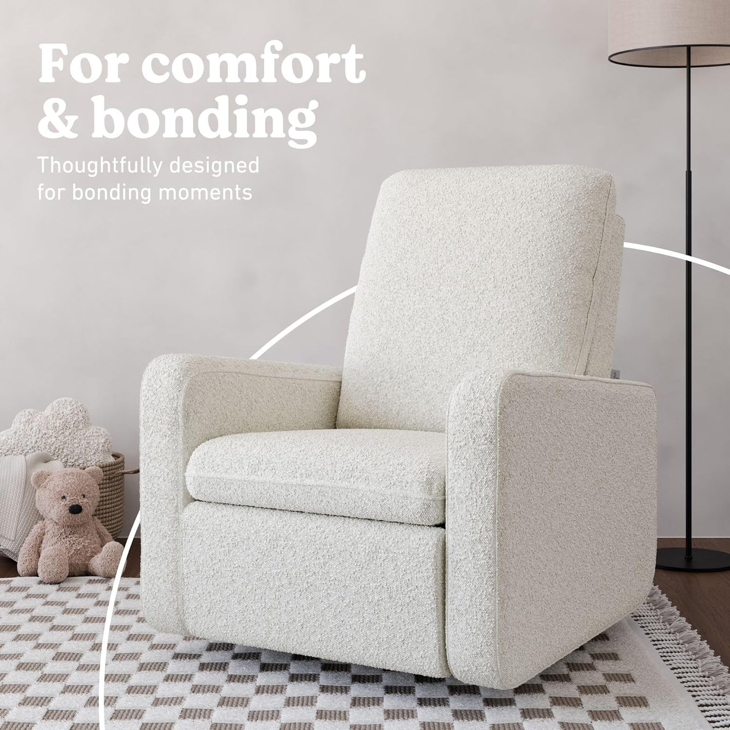 Teddi Power Recliner Swivel Glider (Ivory Boucle) – GREENGUARD Gold Certified, Certipur-Us Certified Foam, Electronic Power Recline, USB-A & USB-C Charger, Premium Cushioning & Comfort