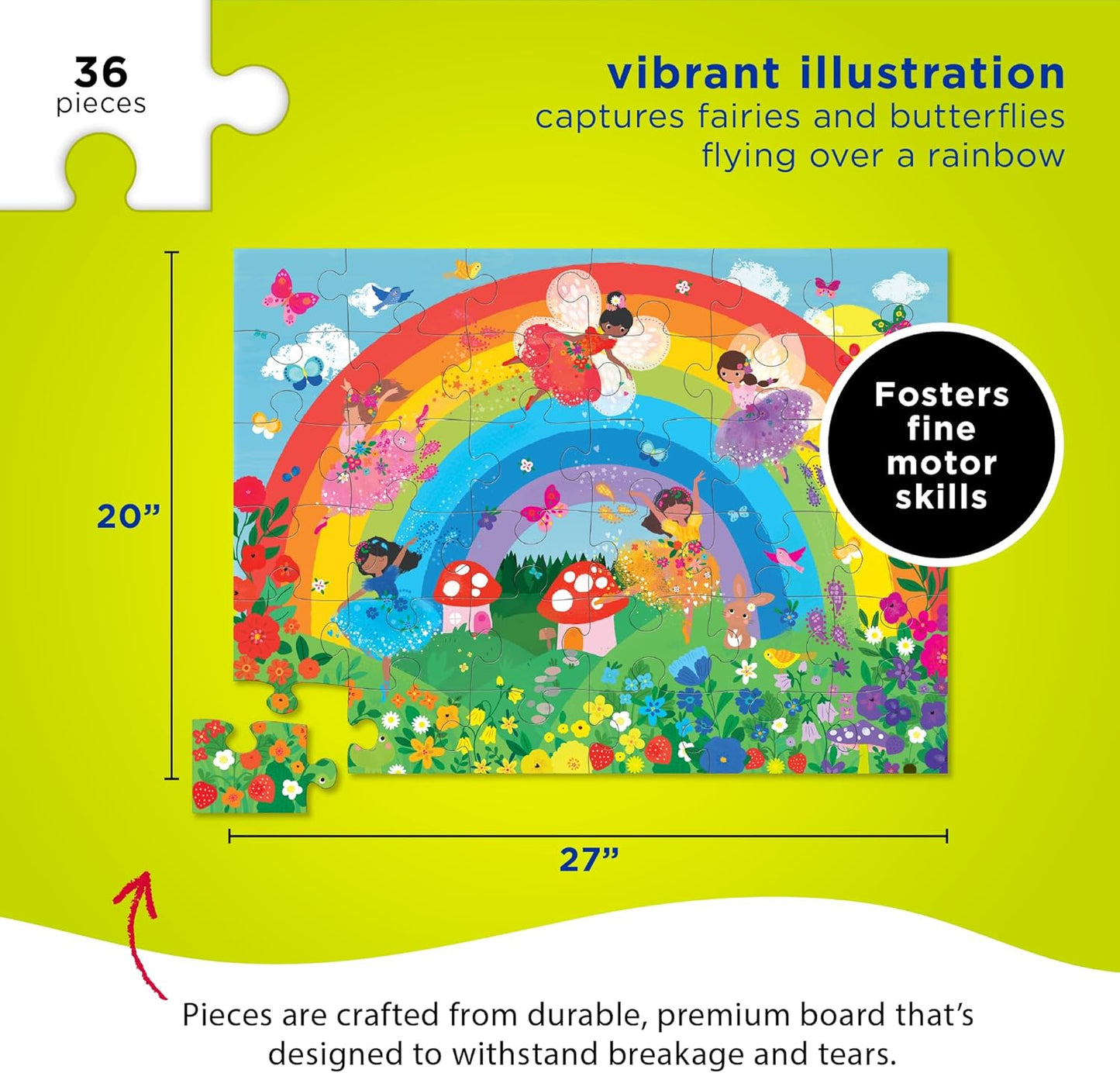 36-Piece Jigsaw Floor Puzzle - Fun Floor Puzzles for Kids Ages 3-5 - Heavy-Duty Shaped Box for Storage - over the Rainbow - 27" W X 20" H Finished