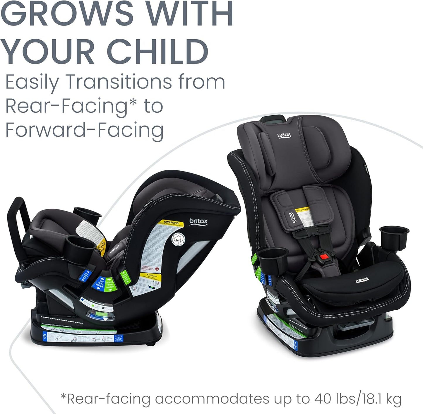 Poplar S Convertible Car Seat, 2-In-1 Design with Clicktight Technology, Stone Onyx
