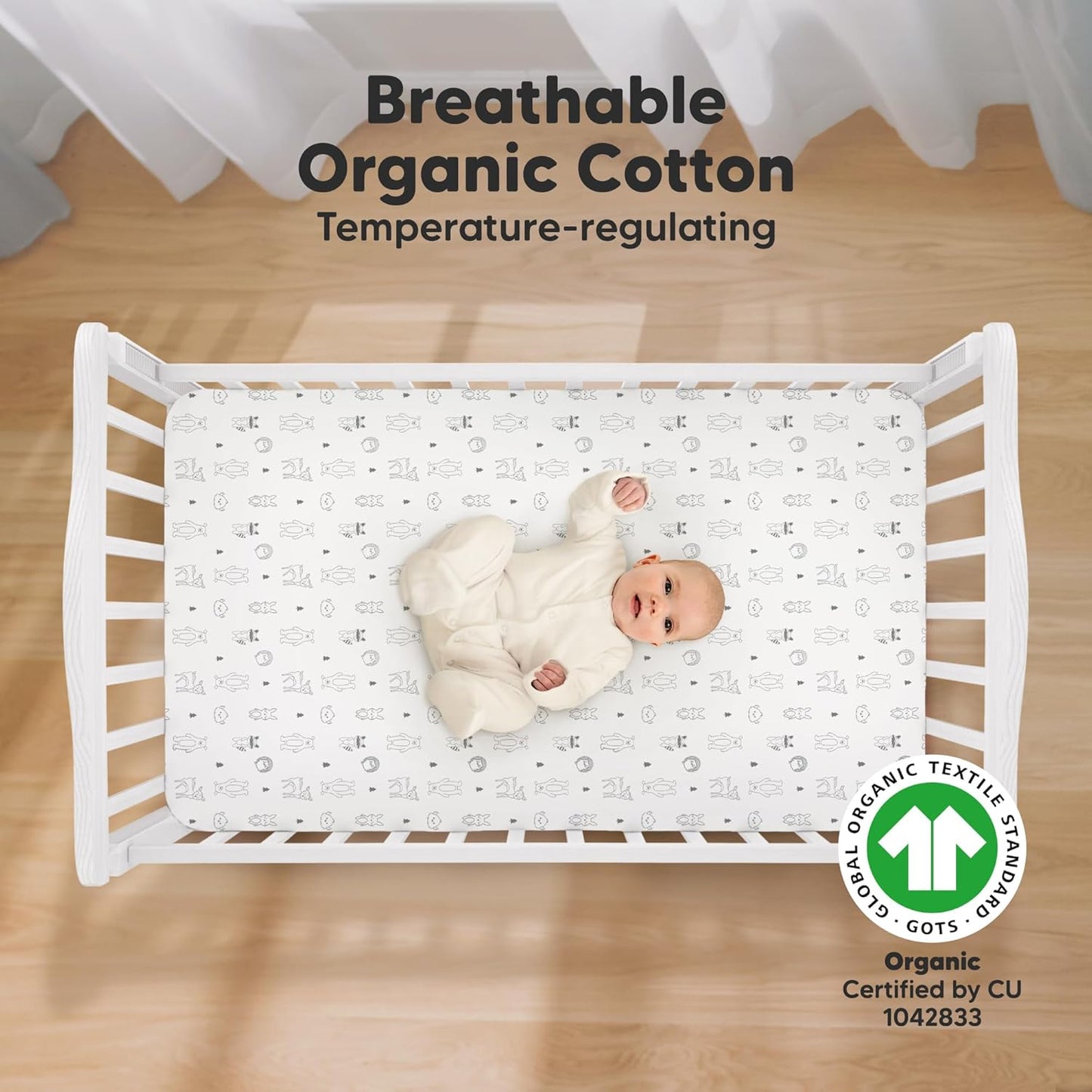 2-Pack Organic Crib Sheets for Boys, Girls - Fitted Crib Mattress Sheet Neutral, Breathable Jersey Cotton Cover for Baby Bed, Toddler Mattress, Soft & Cute Prints (Woodland)