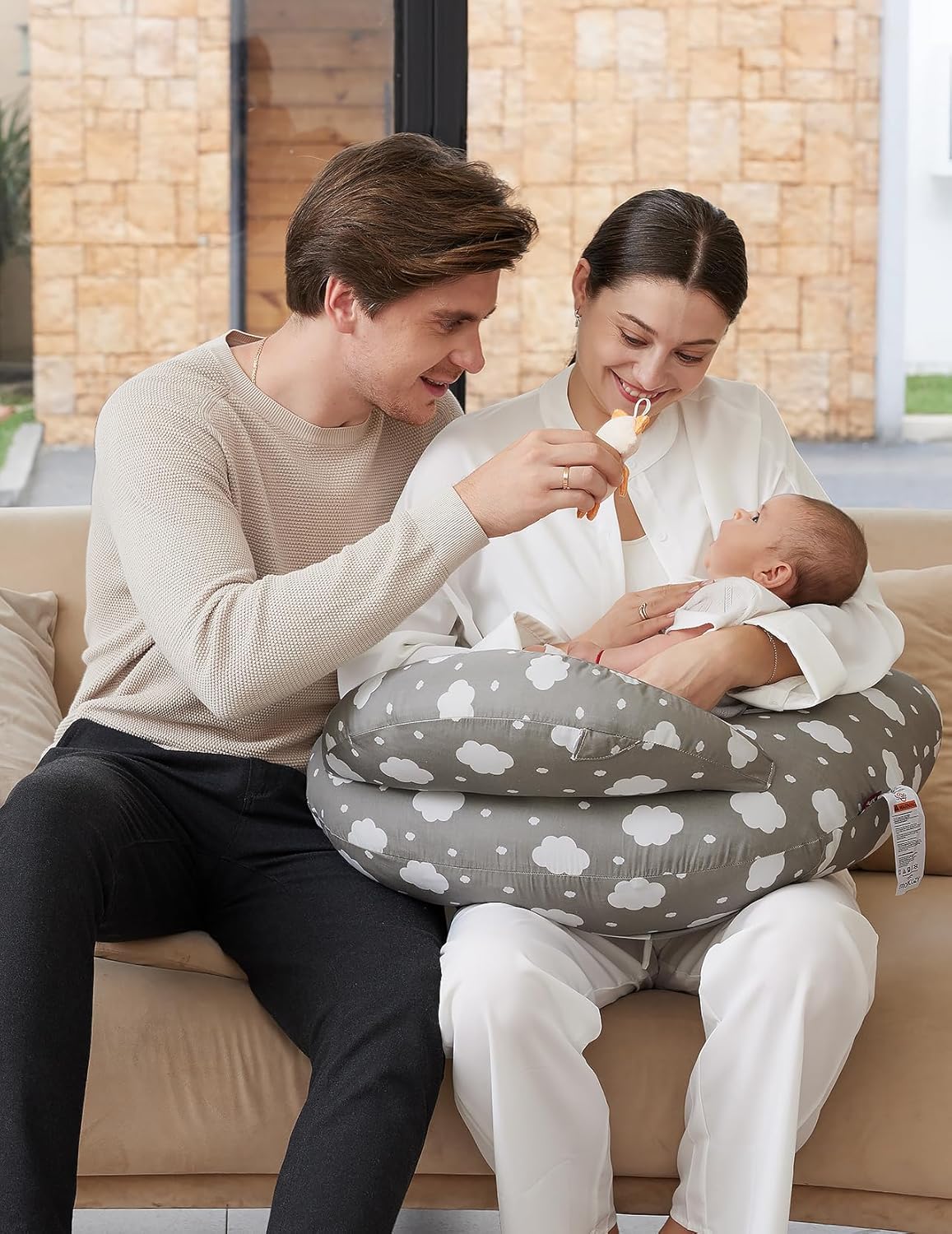 Nursing Pillow for Breastfeeding, Original plus Size Breastfeeding Pillows for More Support for Mom and Baby, with Adjustable Waist Strap and Removable Cotton Cover, Grey
