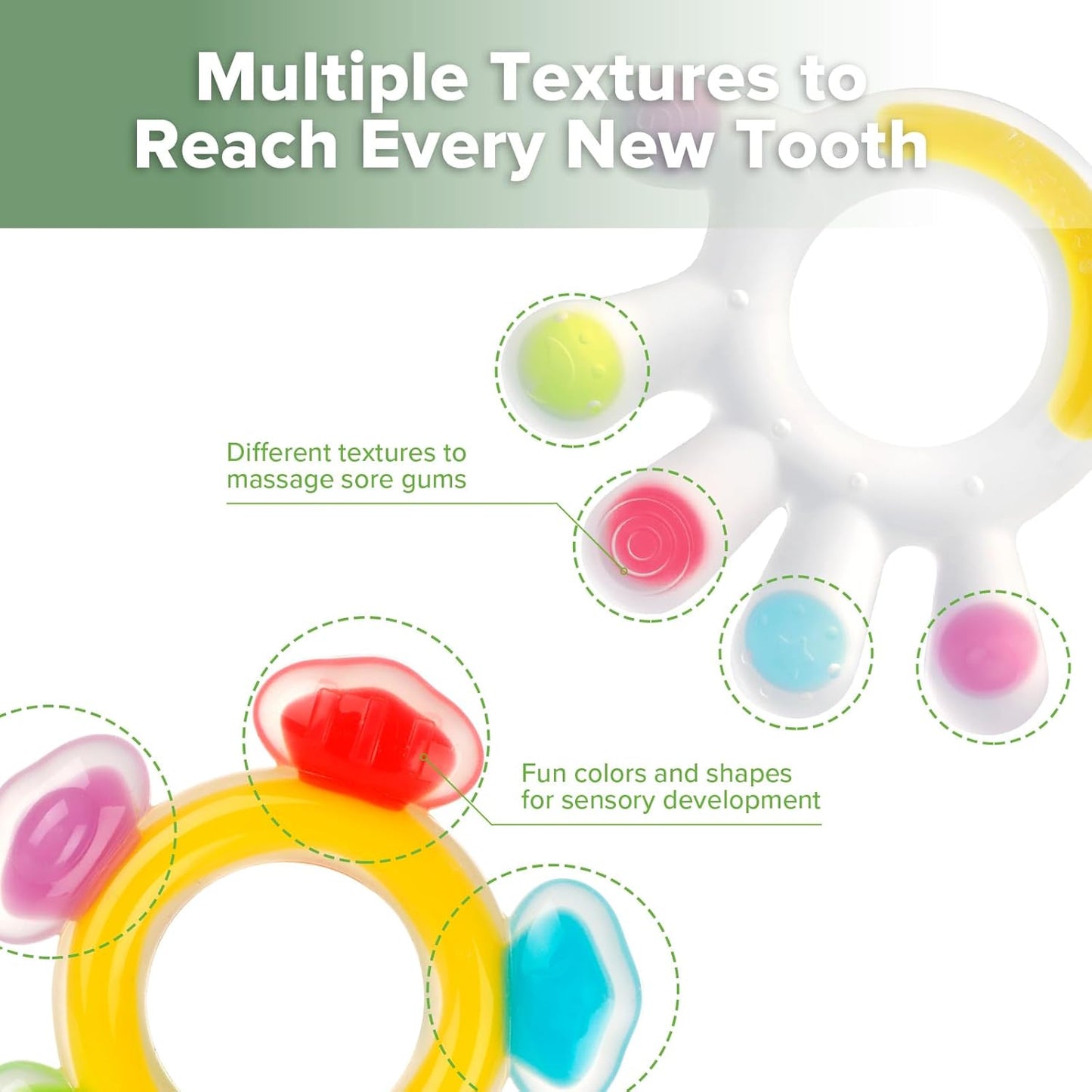 Silicone Teether Combo -Baby Freezer Teething Toy - Soft Cold Teether - Soothe Teething Pain & Itching Gum -Perfect Size-Palm & Ferris Wheel Shape for 3M+ Babies BPA Free - 2 Pk