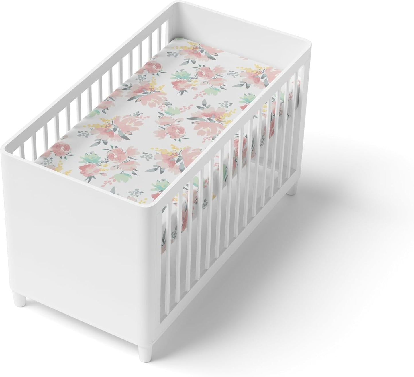 Baby 100% Breathable Cotton Percale Baby Crib Sheet, Fully Elasticized - Made in Canada 28" X 52" Multi Watercolour Flowers