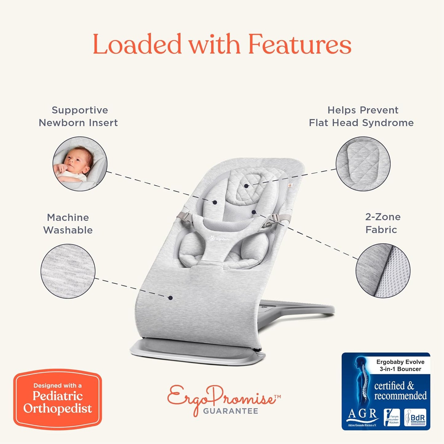 Evolve 3-In-1 Bouncer, Adjustable Multi Position Baby Bouncer Seat, Fits Newborn to Toddler, Onyx Black