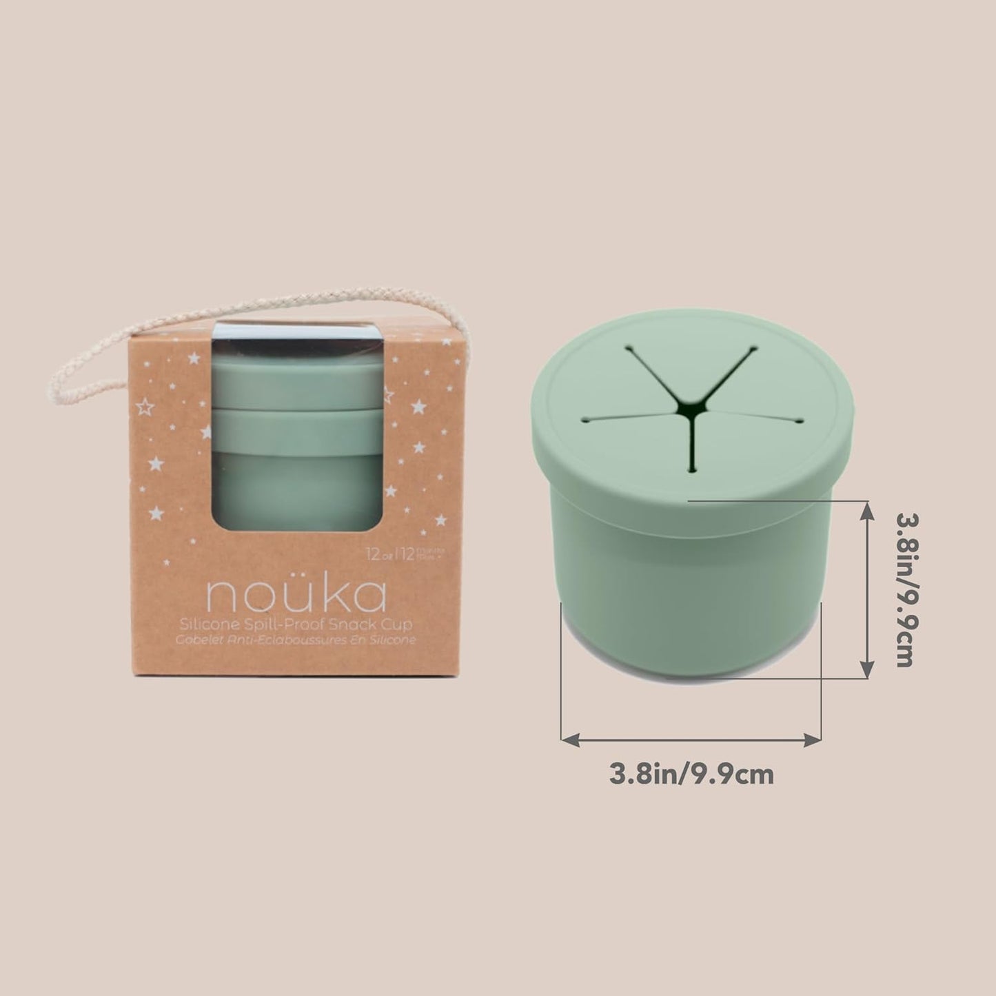 Nouka Spill-Proof Snack Cup | Comes with a Lid | 100% Food-Grade Silicone | Soft & Perfect for Snacking | Dishwasher Friendly | Soft Blush | Size 12 Oz