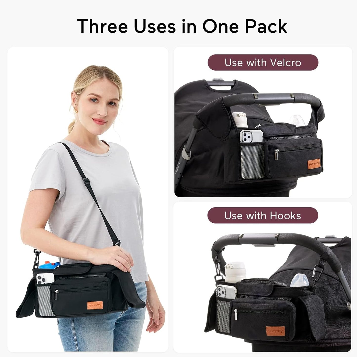Universal Stroller Organizer with Insulated Cup Holder by - Detachable Phone Bag & Shoulder Strap, Fits for Stroller like Uppababy, Baby Jogger, Britax, BOB, Umbrella and Pet Stroller