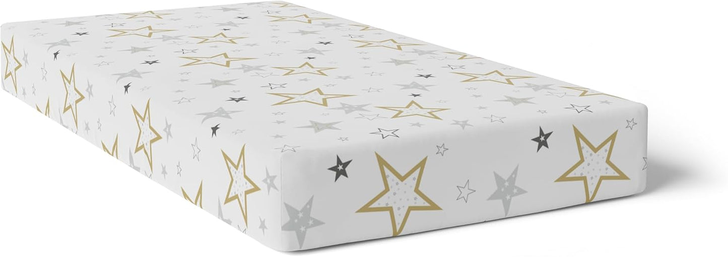 Baby 100% Breathable Cotton Percale Baby Crib Sheet, Fully Elasticized - Made in Canada 28" X 52" Multi Golden Star