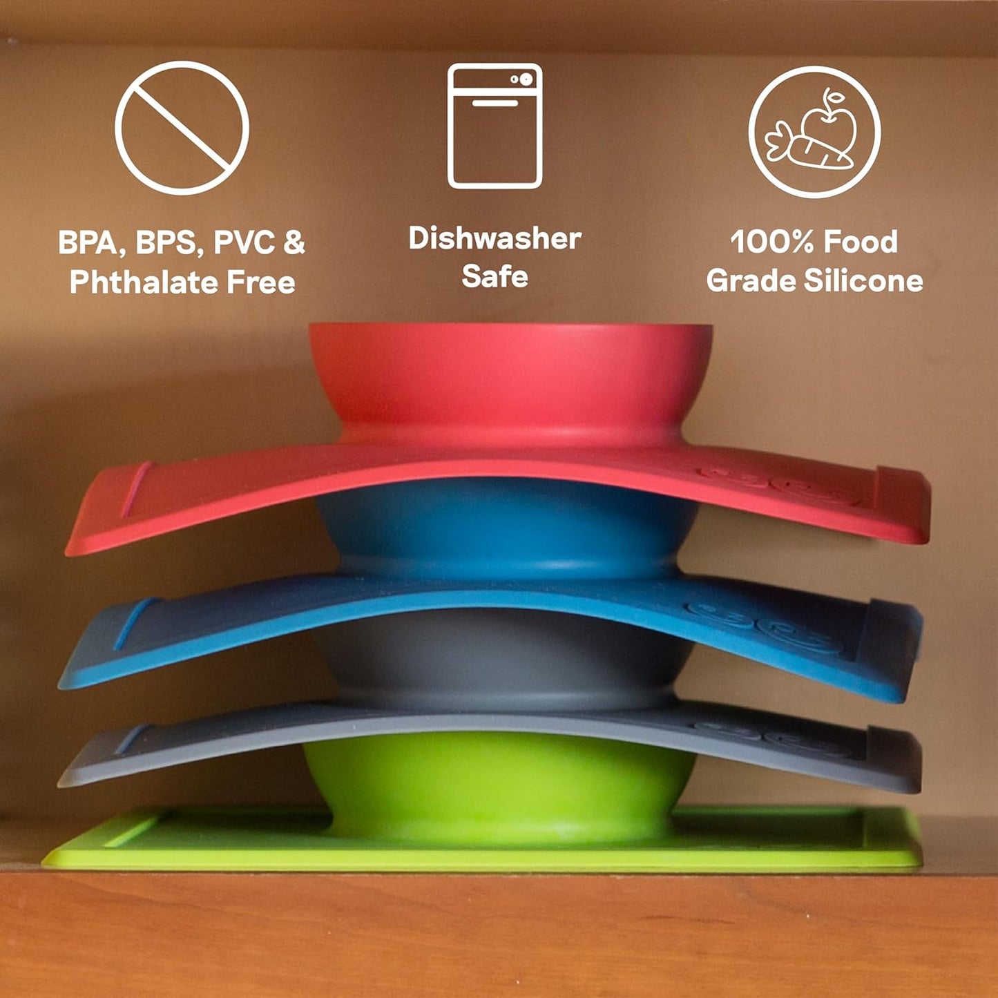 Happy Bowl (Pewter) - 100% Silicone Suction Bowl with Built-In Placemat for Toddlers + Preschoolers - Dishwasher Safe