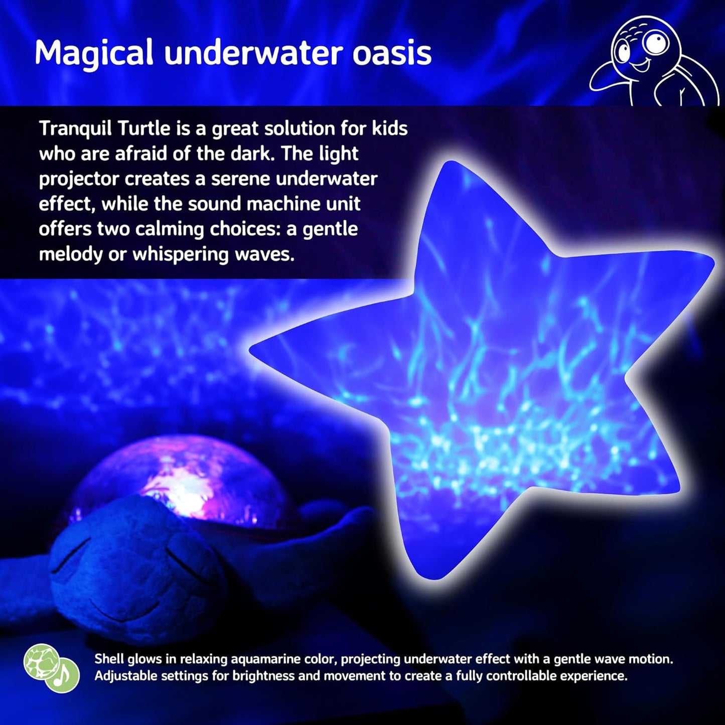 Ocean Projector Nightlight with White Noise Soothing Sounds | Adjustable Settings and Auto-Shutoff | Tranquil Turtle - Pink