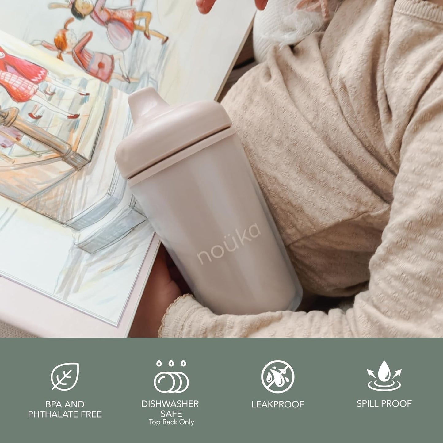 Nouka Insulated and Non-Spill Sippy Cup | Leak Proof and Easy Grip | Keeps Drinks Hot or Cold | Soft Sand