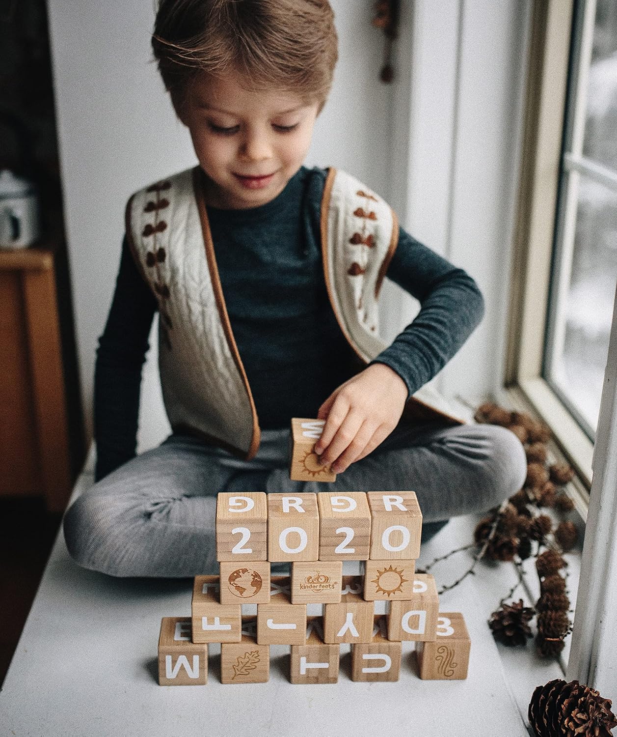 ABC Wooden Toy Blocks | Stacking and Play Activity Toy for Toddlers and Children | Educational Toy for Learning the Alphabet & Numbers | Bamboo (18Pcs)