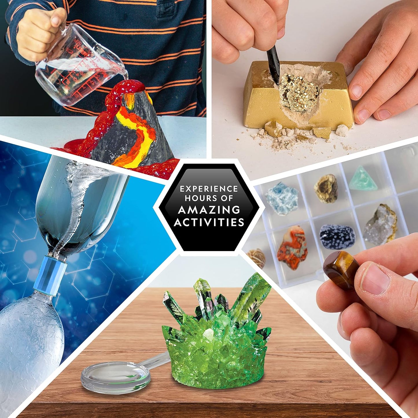 NATIONAL GEOGRAPHIC Earth Science Kit - Science Experiments & STEM Activities for Kids, Crystal Growing, Build a Volcano, Gemstone Dig Brick & Rock Collection, Geology Kit for Kids