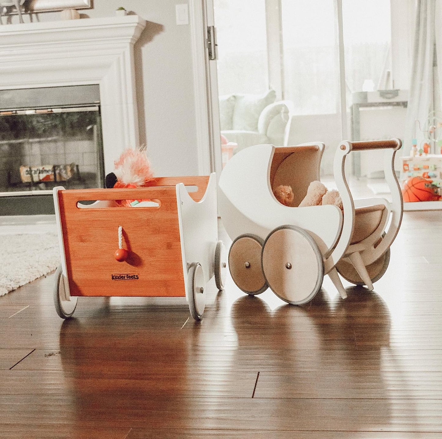 Pram Walker - Toy Stroller for Babies, Kids and Toddlers | Sustainable and Eco-Friendly | 2-In-1 Walker and Stroller Design | Storage Space for Stuffed Animals | 12 Months up (White)