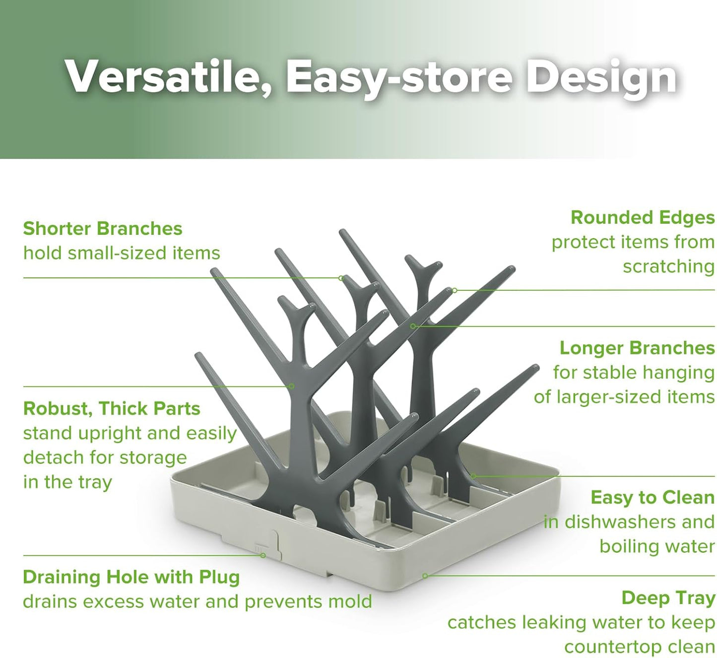 Baby Bottle Drying Rack, Space Saving Bottle Drying Tree for Bottles/Pump Parts/Pacifiers and Other Baby Essentials, Easy-Store Dryer Rack Great for Home & Travel, BPA Free (Slate Grey)