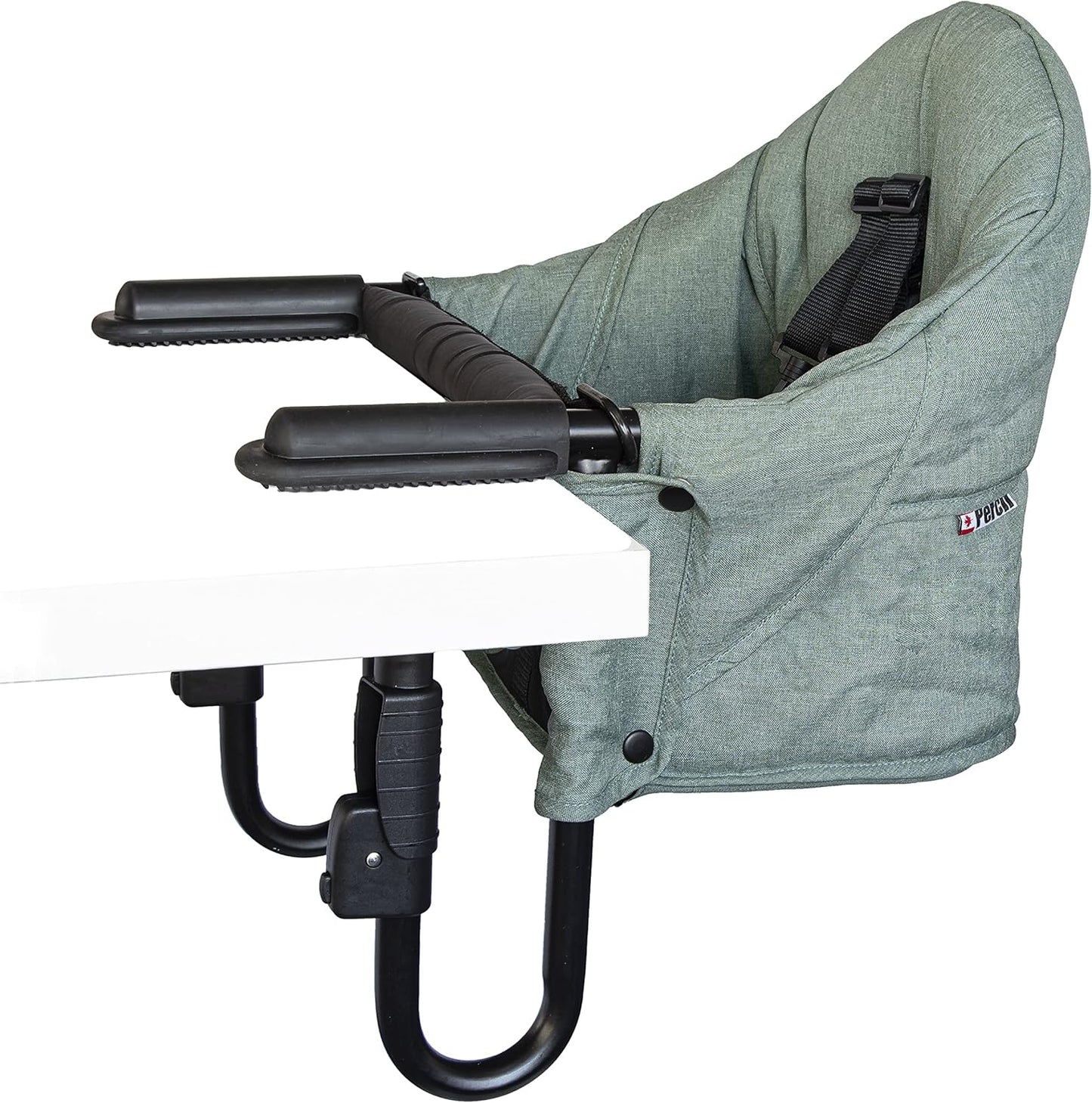 Perch Clip on Table Chair – Easy Setup for Travel (Restaurants, Picnics), at Home (Kitchen Islands, Dining Tables) - Secure & Portable Seating, Machine Washable Fabric - Forest Green