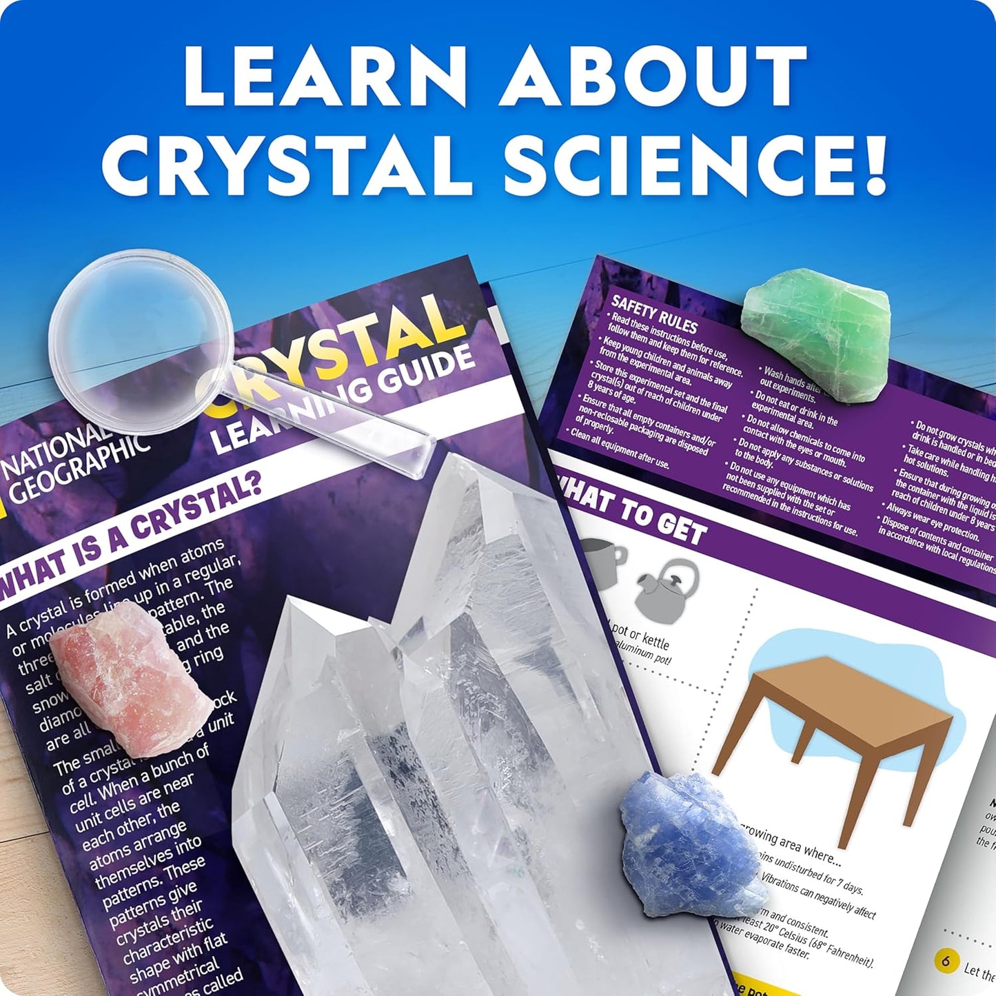 National Geographic Mega Crystal Growing Kit for Kids- Grow 6 Crystals with Light-Up Stand, Science Gifts for Kids 8-12, Crystal Making Experiment, Science Kit for Girls and Boys