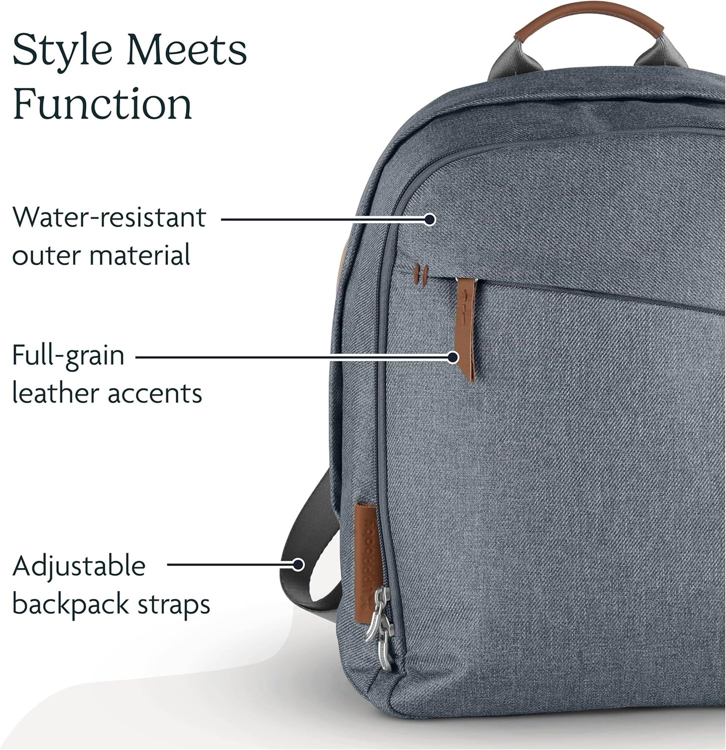 Changing Backpack/Multiple Storage Compartments/Stroller Strap Attachment/Bottle Insulator and Changing Pad Included/Anthony (White and Grey Chenille/Chestnut Leather)