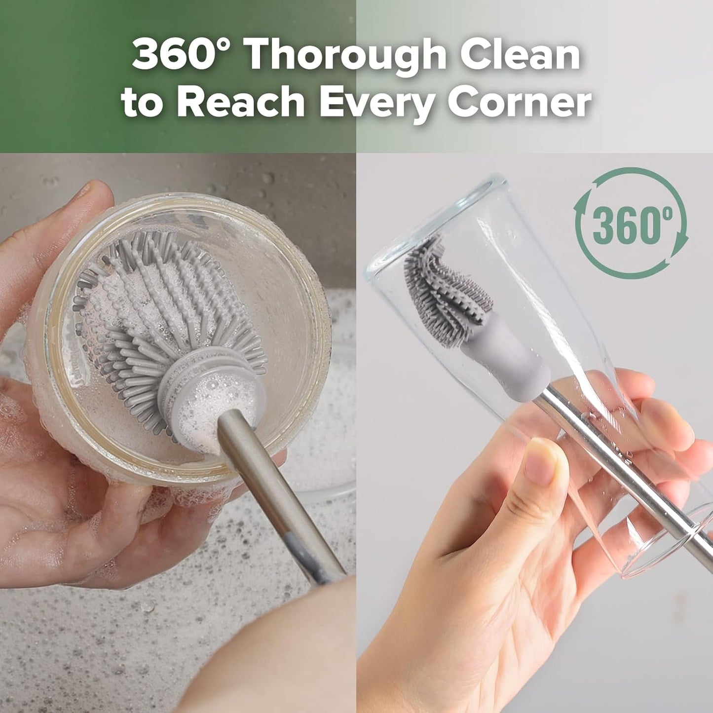 Silicone Cleaning Brush Kit - SUVA Grey - Bottle Brush for Breast Pumps, Breast Milk Collector, Baby Bottles, Nipples, Breastmilk Storage Bags