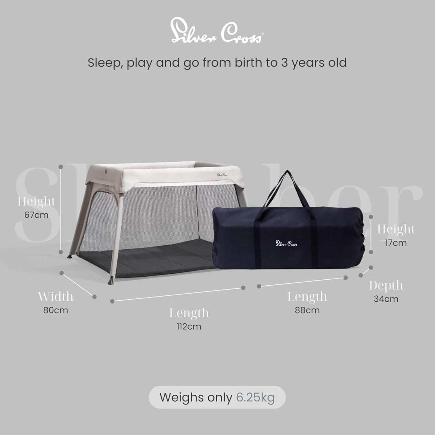 Slumber 3-In-1 Travel Crib - Multi-Use, Converts from Bassinet to Crib to Playard - Portable, Lightweight, Easy to Pack with Comfortable Mattress, for Infants to Toddlers, Stone