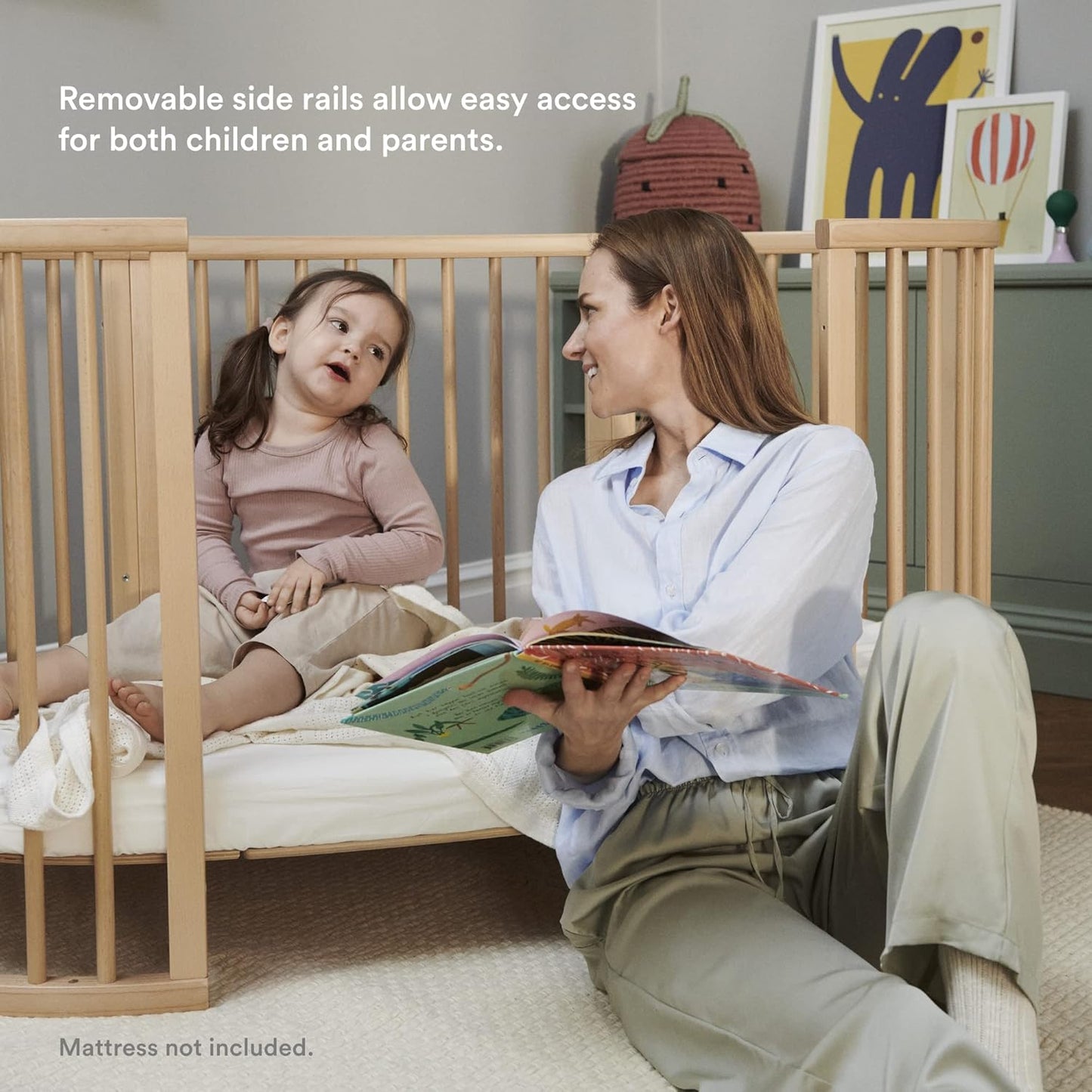 Sleepi Bed, Hazy Grey - Oval Crib Suitable for Ages 0-5 Years Old - Adjustable, Stylish & Flexible - Sturdy Beech Wood Frame