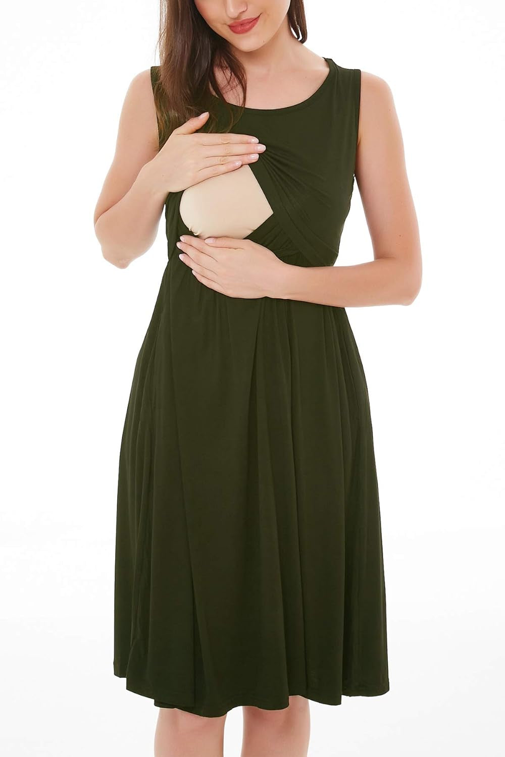 Women'S Sleeveless Nursing Dresses Patchwork Maternity Breastfeeding Dress