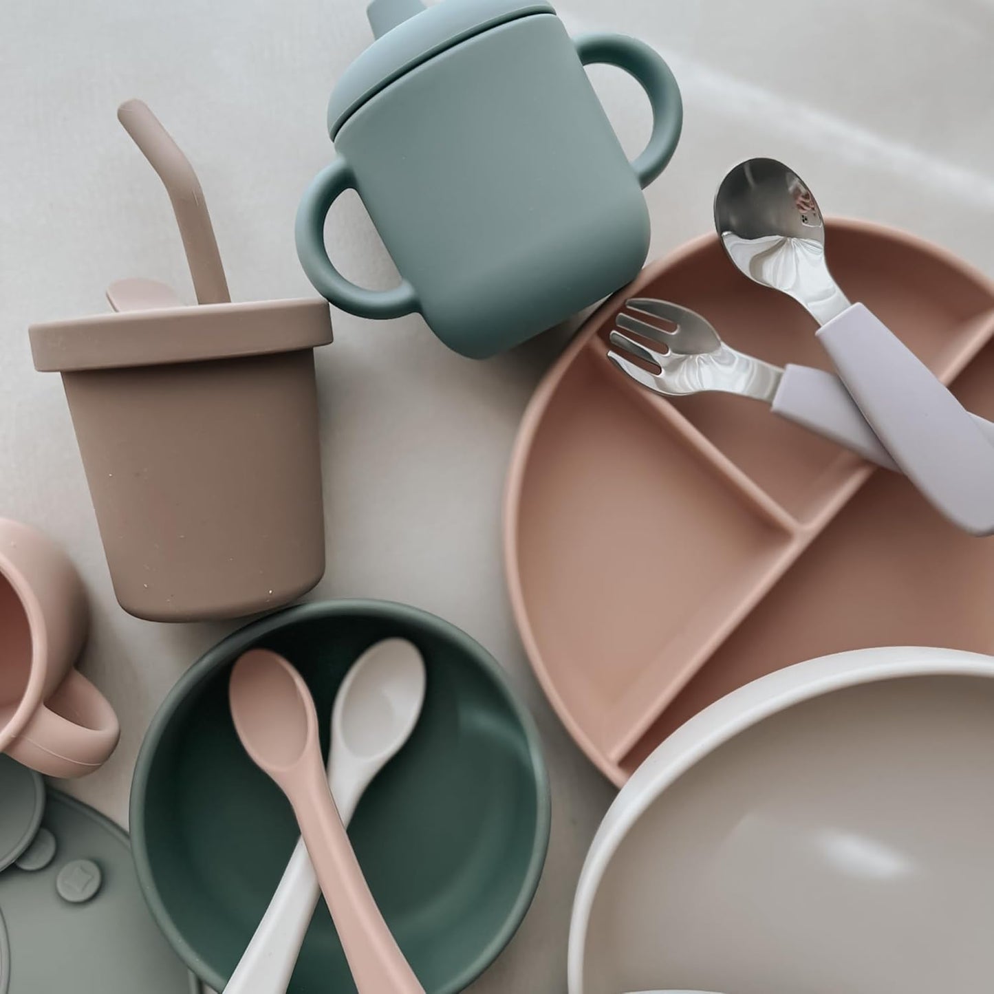 Nouka Straw Cup | 100% Food-Grade Silicone | Spill-Proof | Non-Slip & Soft | Dishwasher Friendly | Almond | Size 6 Oz