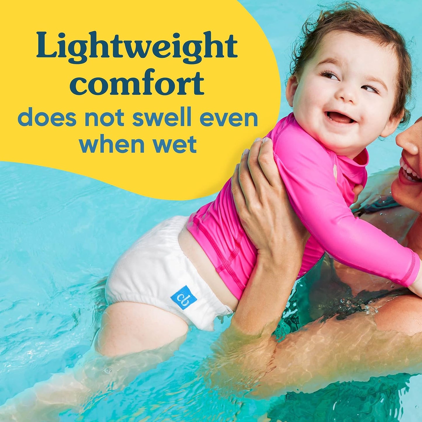 Reusable Swim Diaper, Washable, Adjustable Drawstring for Baby Girls Boys, Soft and Snug Waterproof Fit to Prevent Leaks - White, Size M (16-28 Lbs.)