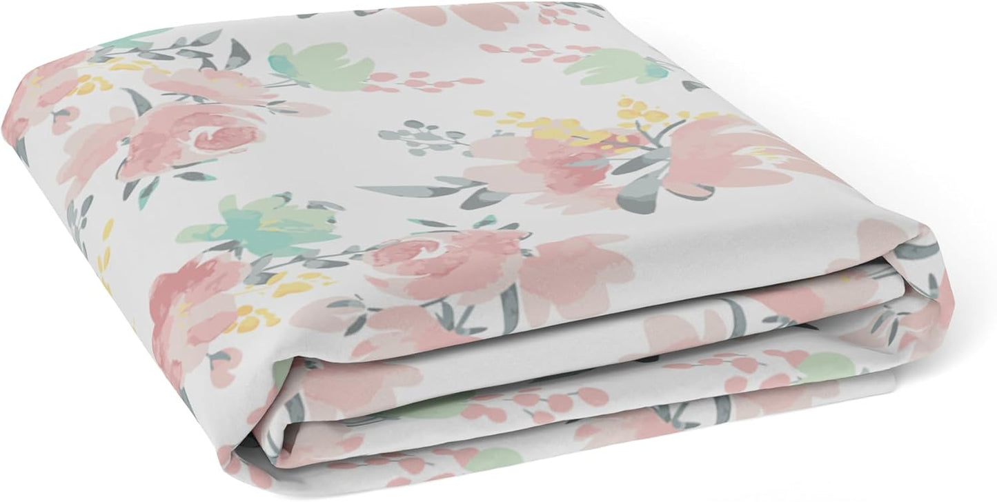 Baby 100% Breathable Cotton Percale Baby Crib Sheet, Fully Elasticized - Made in Canada 28" X 52" Multi Watercolour Flowers