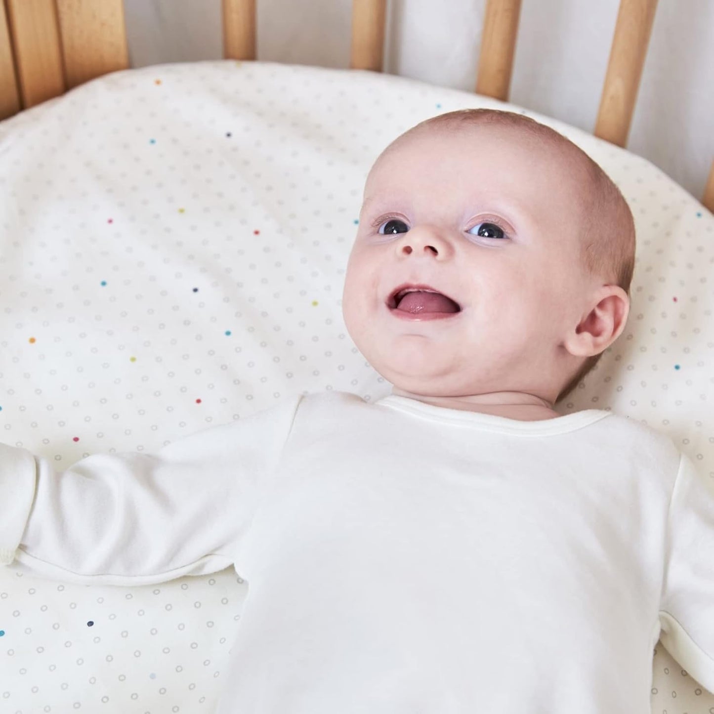 Sleepi Mini Fitted Sheet by Pehr, Rainbow Dot - Soft, 100% Organic Fitted Sheets - Made for Oval Sleepi Mini Mattress - Safe Sleeping - Available in Playful Patterns