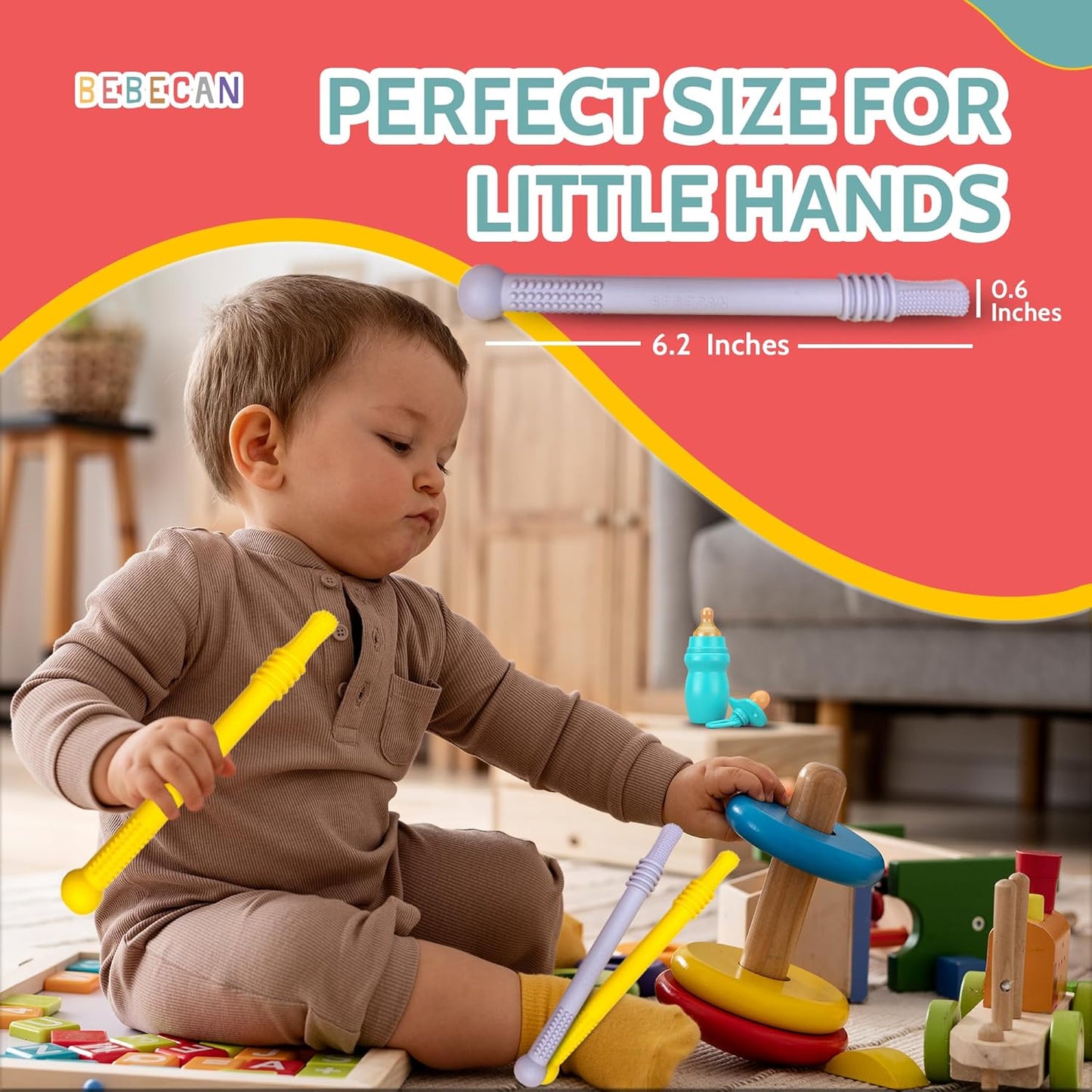 Teething Toys for Babies, Baby Teething Relief, 6 Vibrant Colors, Super Soft Silicone Jouet Dentition Bebe, Perfect Baby Gifts Baby Boy Gifts