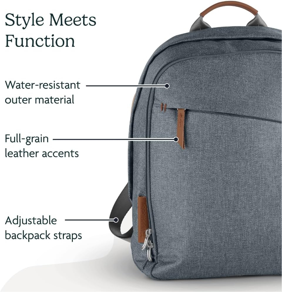 Changing Backpack/Multiple Storage Compartments/Stroller Strap Attachment/Bottle Insulator and Changing Pad Included/Emmett/Gwen (Green Mélange/Saddle Leather)