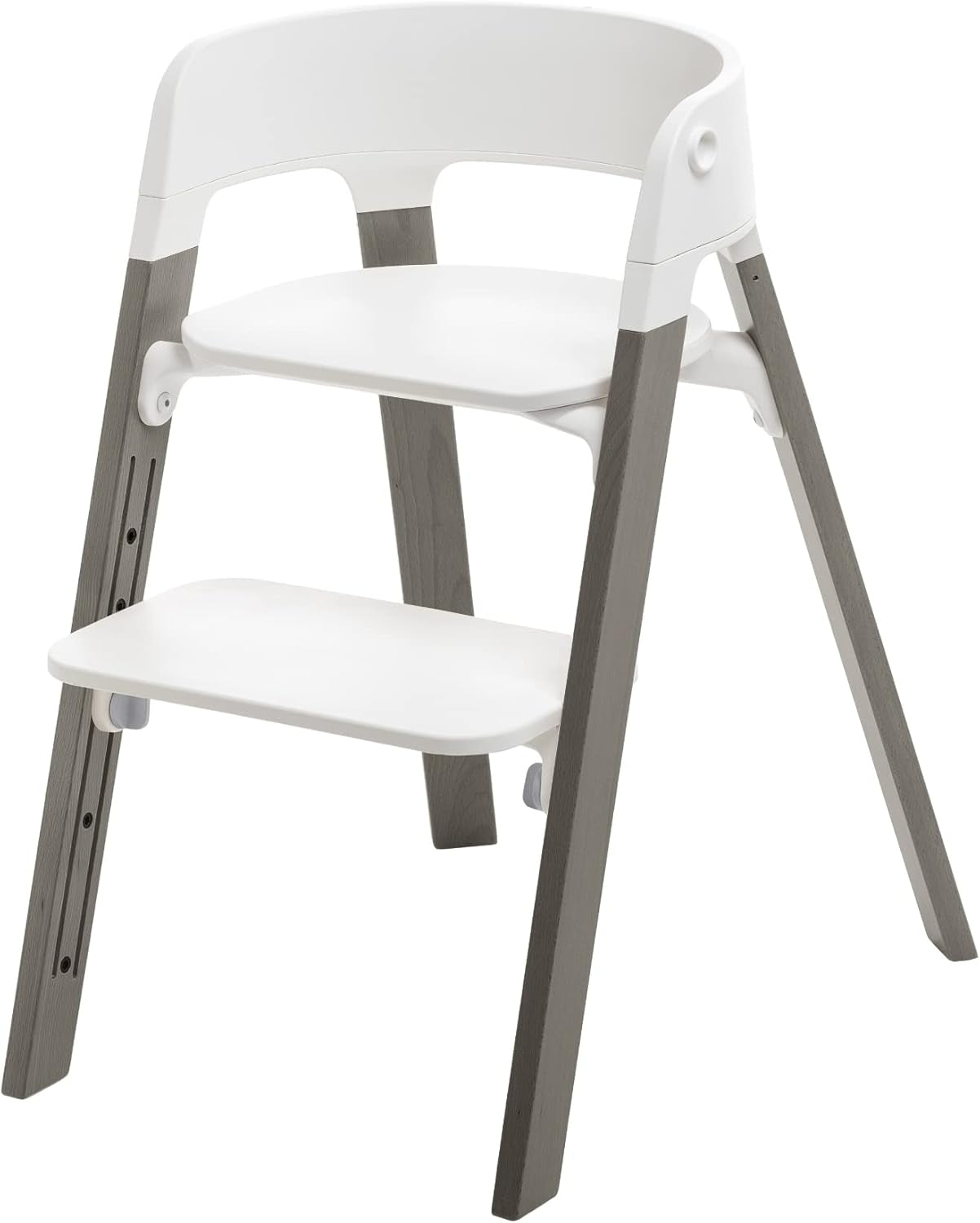 Steps Chair - White Seat with Hazy Grey Legs - 5-In-1 Seat System - Can Transform into Newborn + Toddler High Chair - for Children up to 187 Lbs. - Tool Free, Stylish & Adjustable