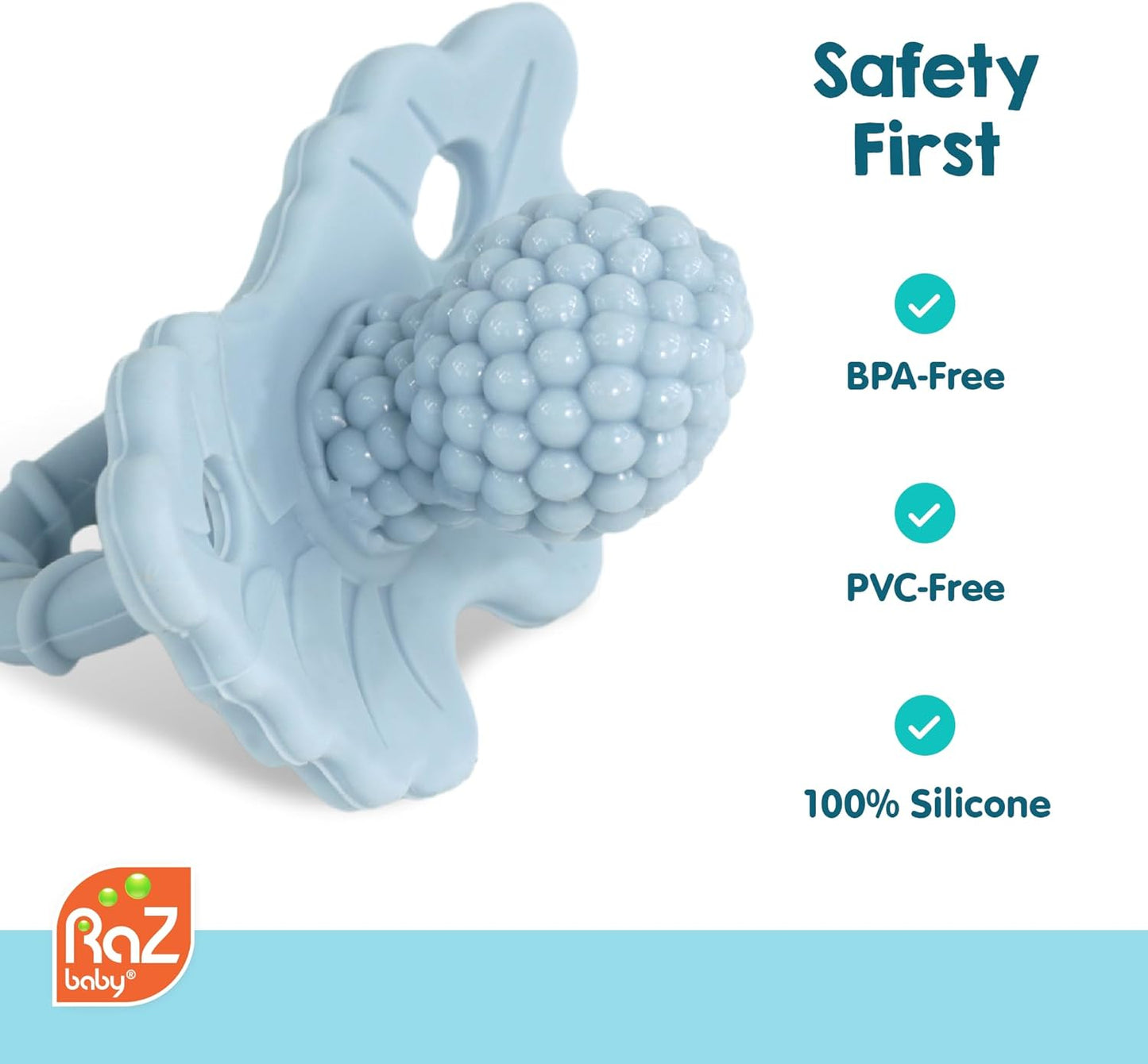 Razberry Silicone Baby Teether Toy - Berrybumps Soothe Babies Sore Gums - Infant Teething Toy - Hands Free Design - BPA Free - Easy-To-Hold Design - Teething Relief Pacifier - Fruit Shape (2-Pack, Red/Red)