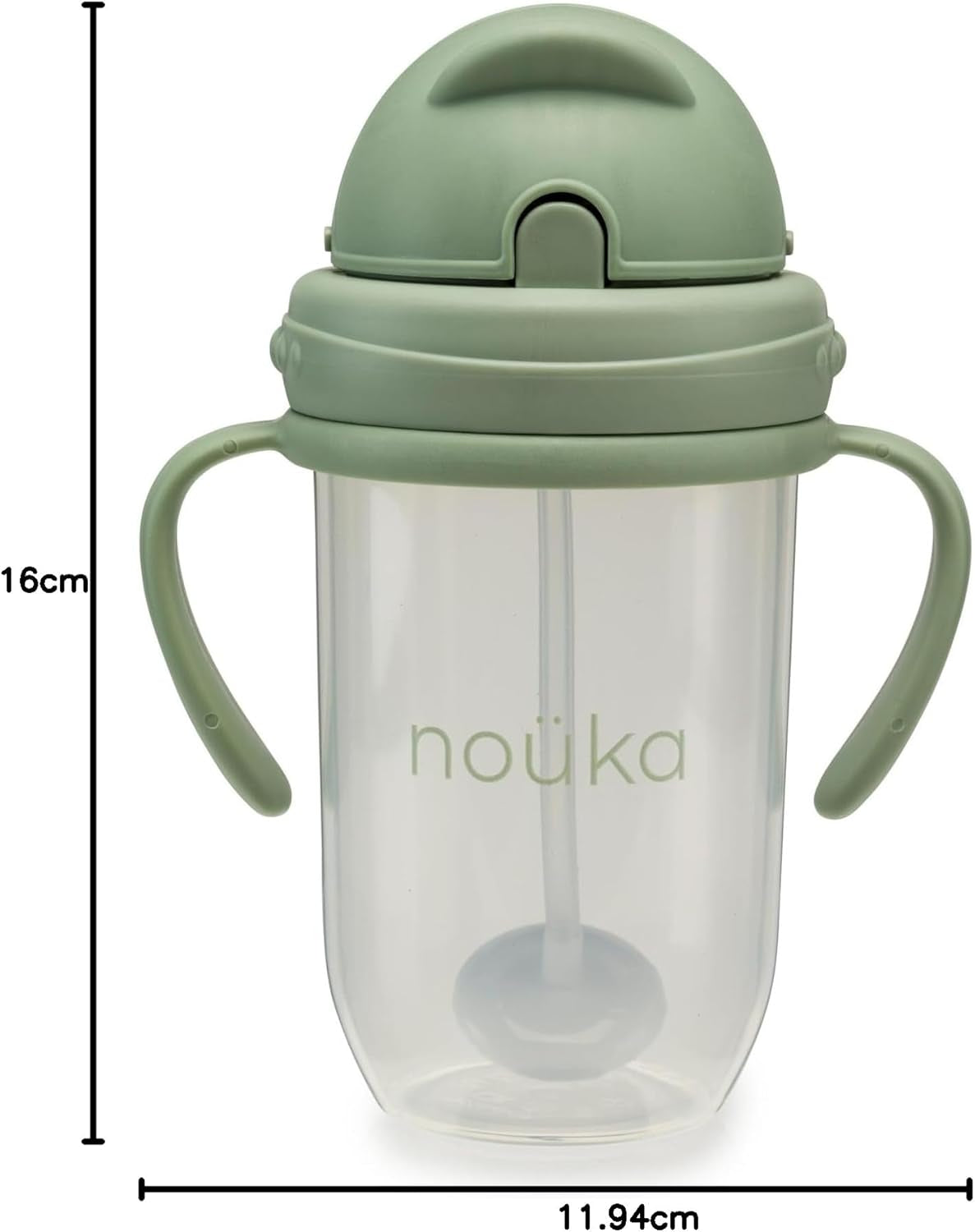 Nouka Weighted Straw Cup with Click Top Lid | Leak Proof and Easy Grip | Removable Handles | Moss
