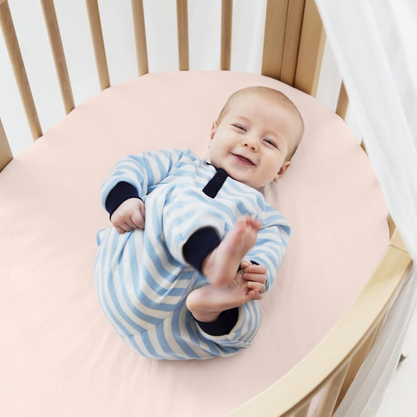 Sleepi Mini Fitted Sheet, Powder Blue - Soft Sheets for Sweet Dreams - Made for the Oval Sleepi Mini Mattress - Safe, Stylish & Washable - 100% Fine Cotton Percale