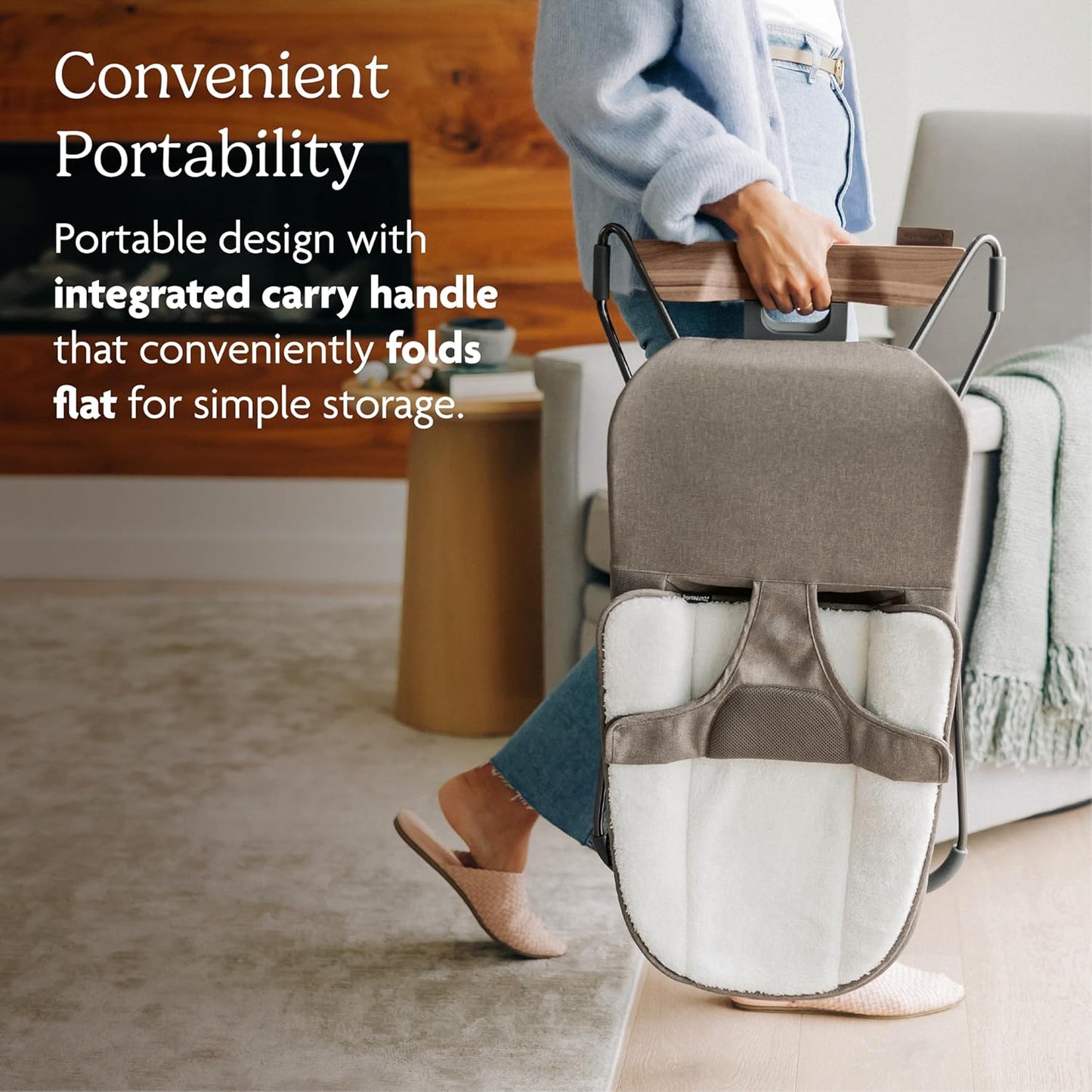 Mira Bouncer/Portable 2-In-1 Bouncer + Seat Grows with Your Baby/Greenguard® Gold, JPMA + FSC® Certified/Cozy Seat Liner + Storage Bag Included/Stella (Grey Mélange/Silver Chrome/Maple Wood)