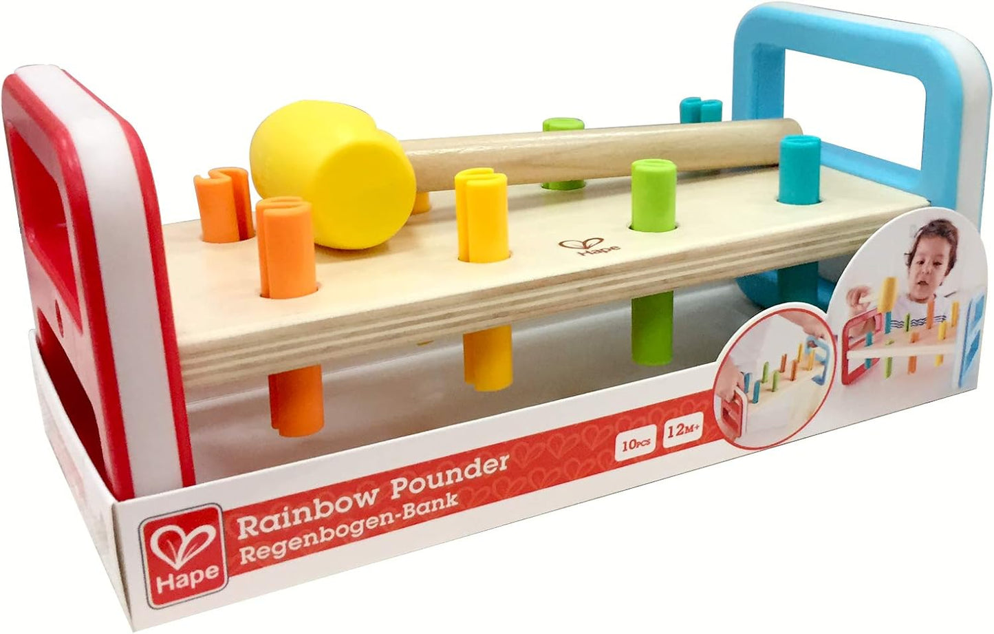 Rainbow Pounder| Pounding Bench Wooden Toy with Hammer, Multicolor