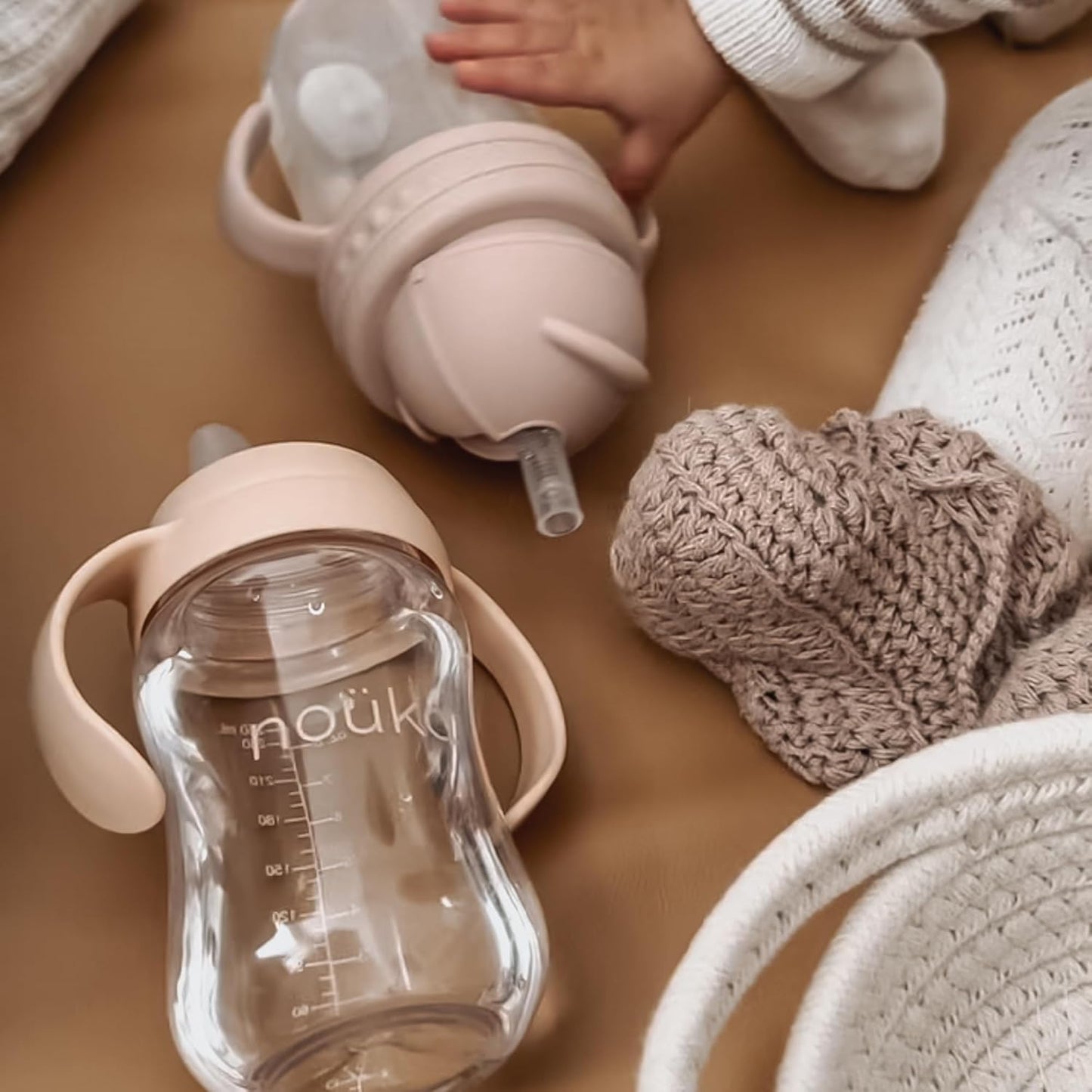 Nouka Weighted Straw Cup with Click Top Lid | Leak Proof and Easy Grip | Removable Handles | Moss
