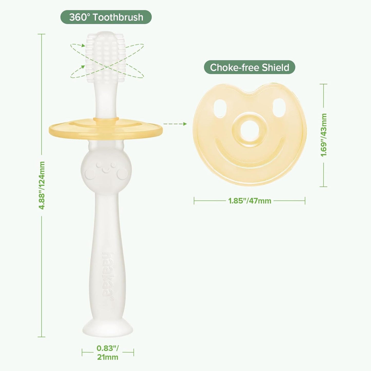 360° Baby Toothbrush with Suction Base - Gentle Cleaning for Infant Self-Brushing Training, Food-Grade Silicone, Adjustable Safety Shield - Translucent (1 Piece)