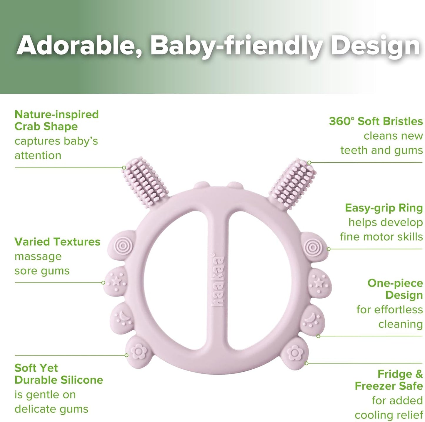 Silicone Crab Baby Teether,Baby Toys,360ยฐBaby Toothbrush Head for Infant Self-Brushing Training,Food-Grade Silicone,Lavender