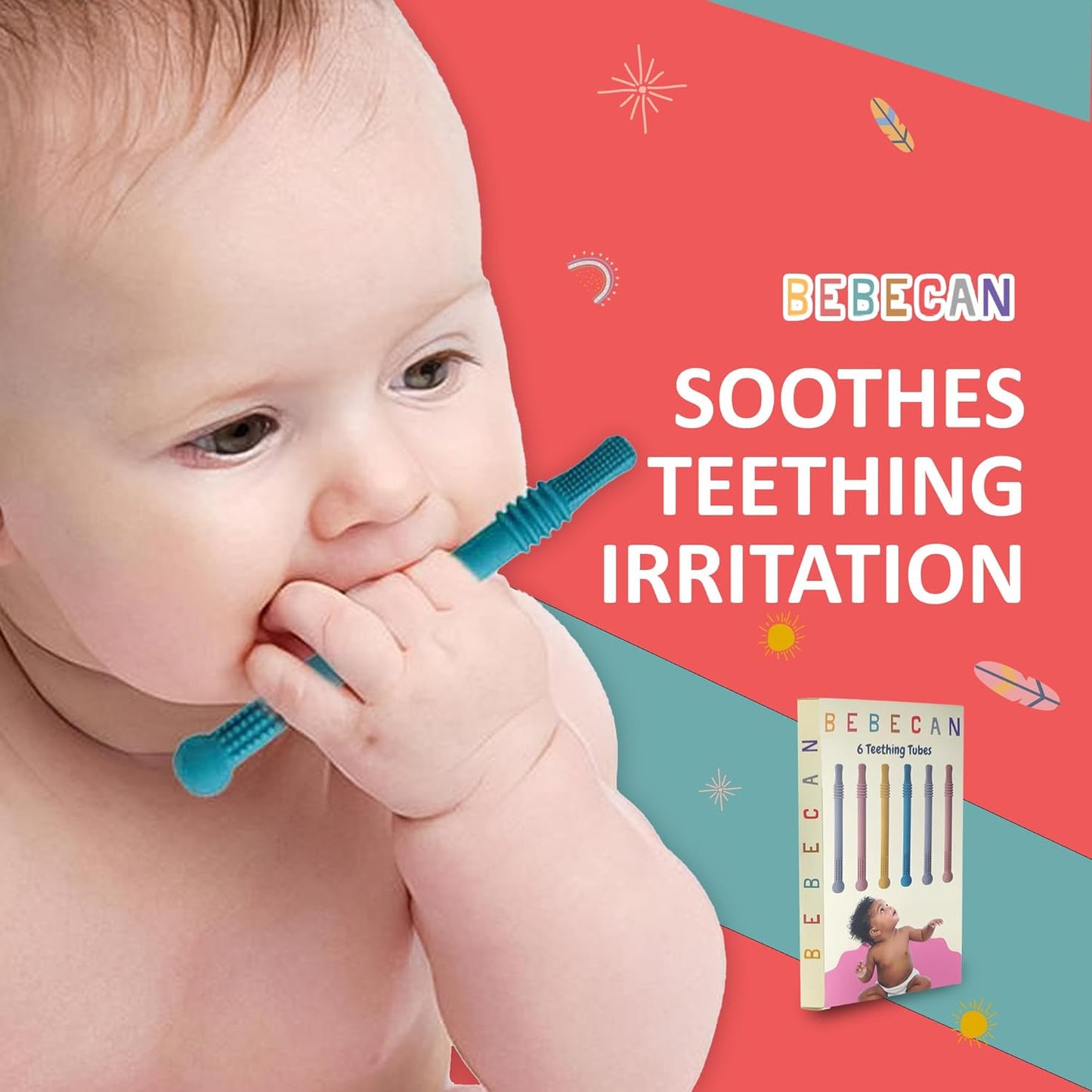 Teething Toys for Babies, Baby Teething Relief, 6 Vibrant Colors, Super Soft Silicone Jouet Dentition Bebe, Perfect Baby Gifts Baby Boy Gifts
