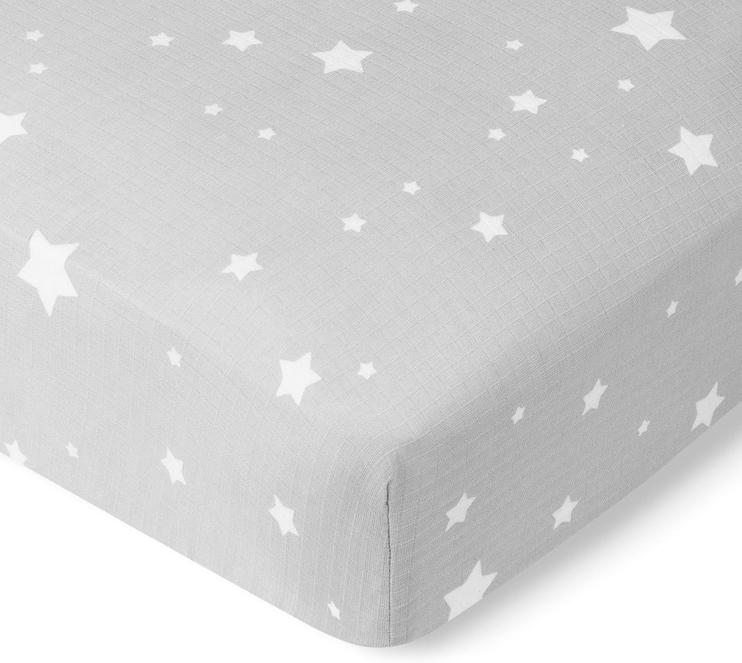 Organic Fitted Crib Sheet (2-Pack) - Ultra-Breathable and Soft, 100% Organic Muslin Cotton, Stardust Print in Twilight Grey + Solid White, Fits All Standard Cribs