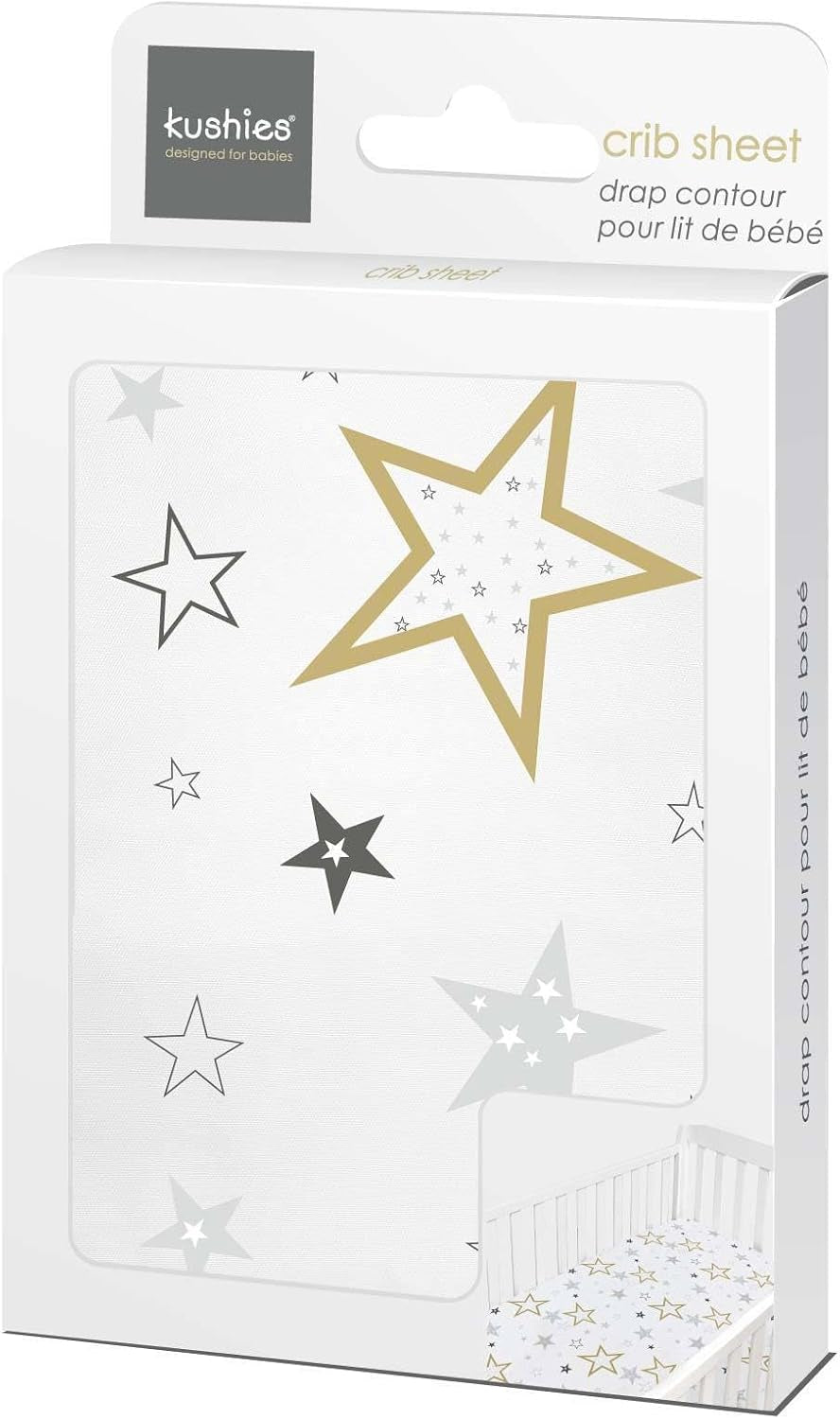 Baby 100% Breathable Cotton Percale Baby Crib Sheet, Fully Elasticized - Made in Canada 28" X 52" Multi Golden Star